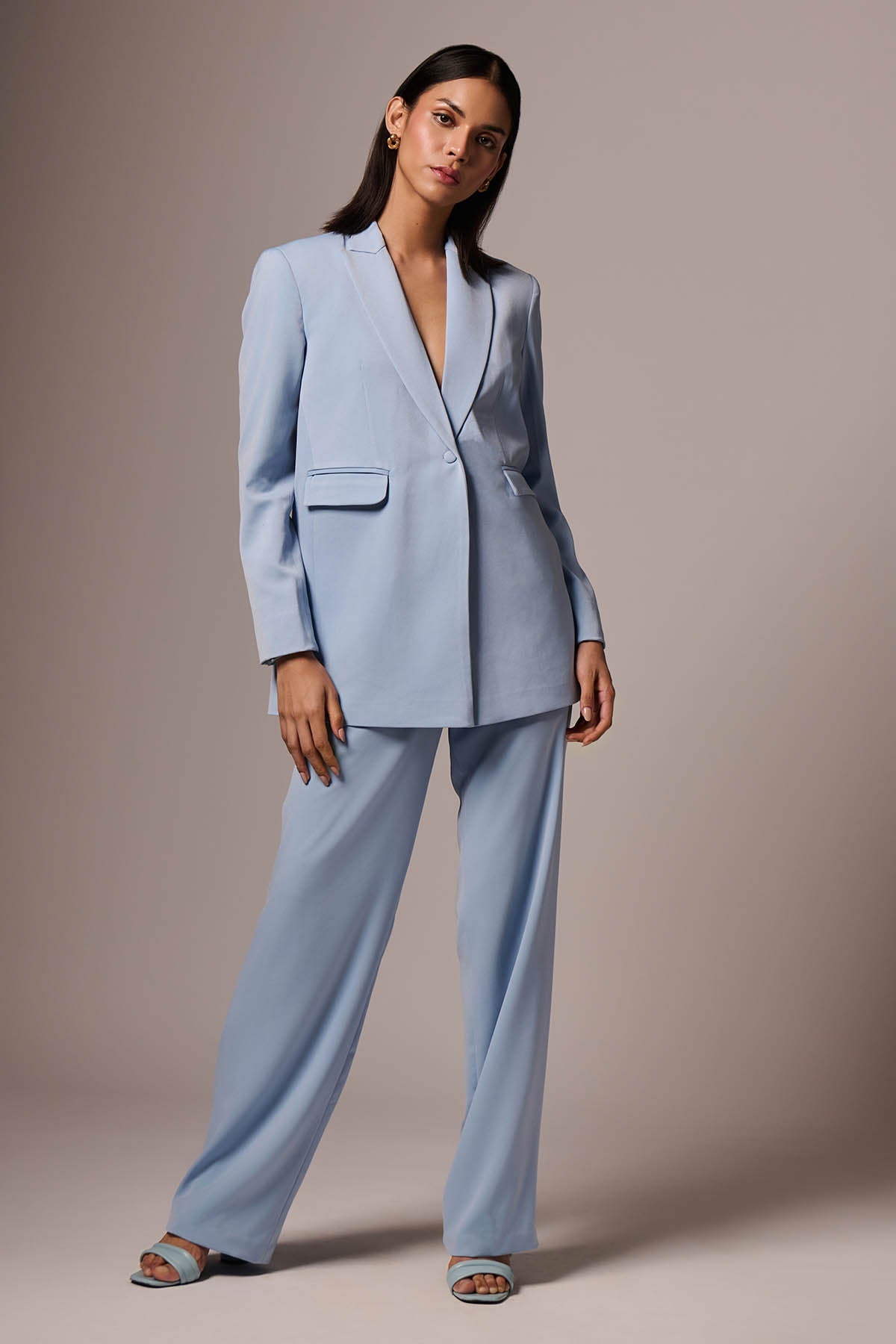 Buy Light Blue Blazer & Flared Pants by Emblaze for women online at ScrollnShops