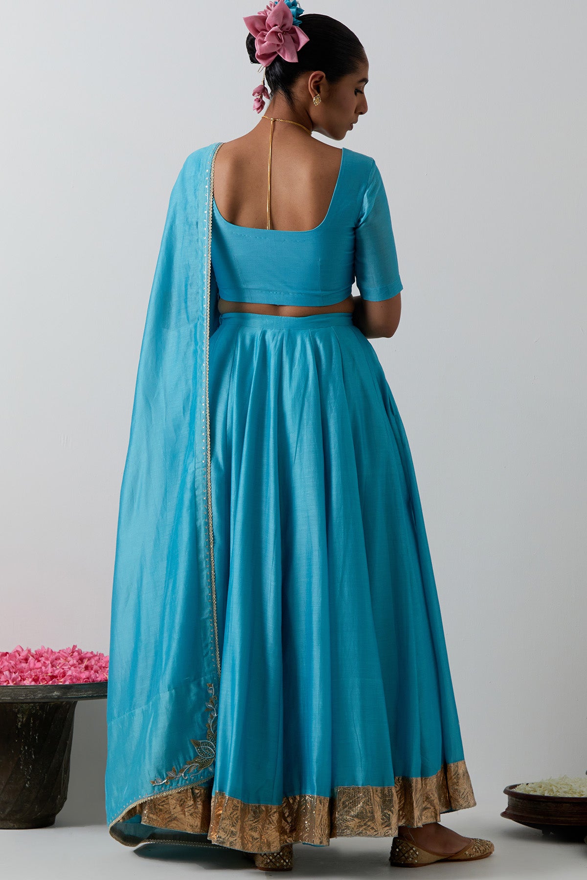 Light Blue Chanderi Lehenga Set