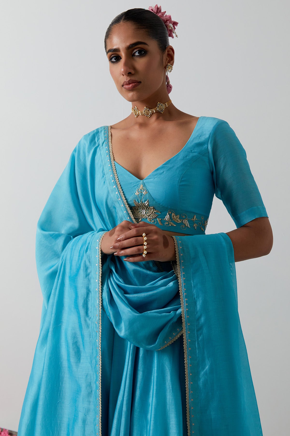 Light Blue Chanderi Lehenga Set