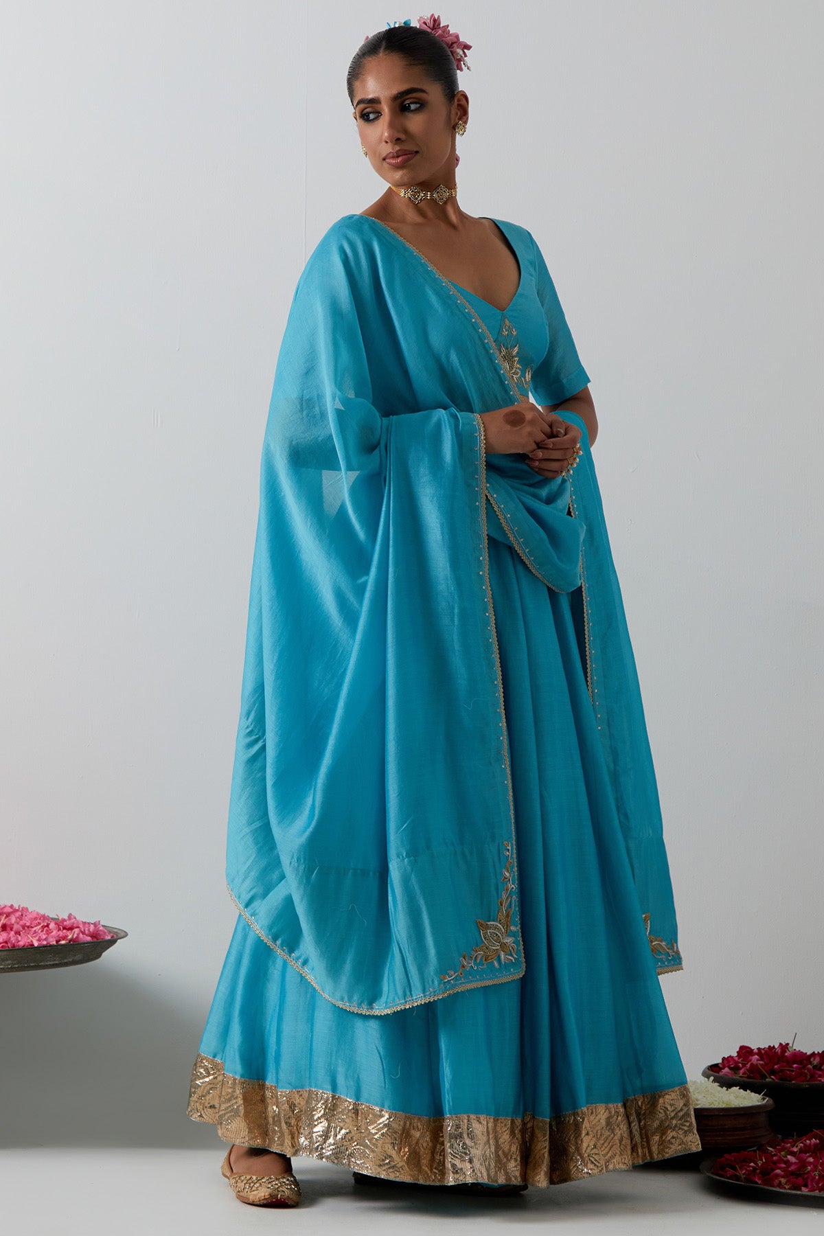 Light Blue Chanderi Lehenga Set