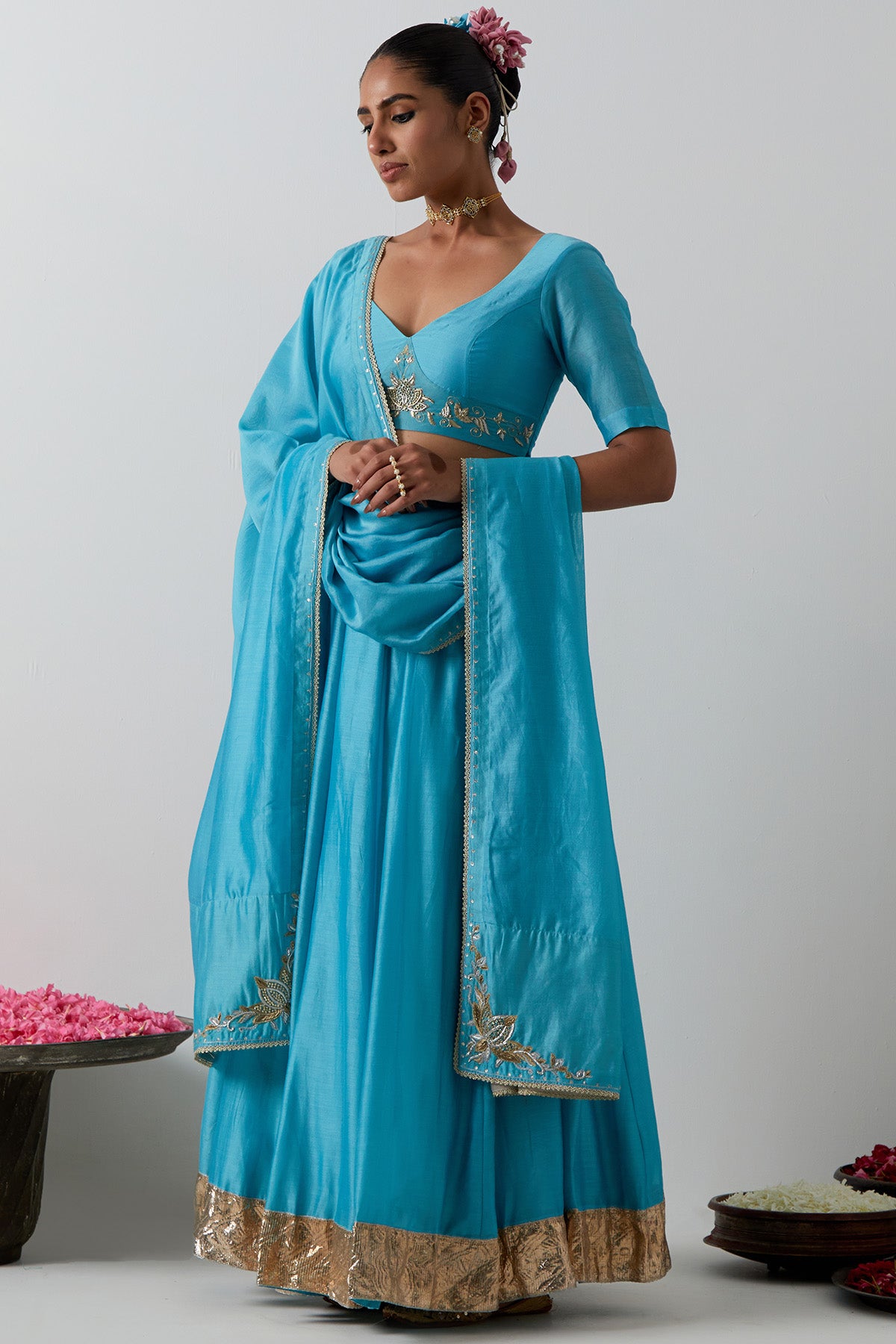 Light Blue Chanderi Lehenga Set