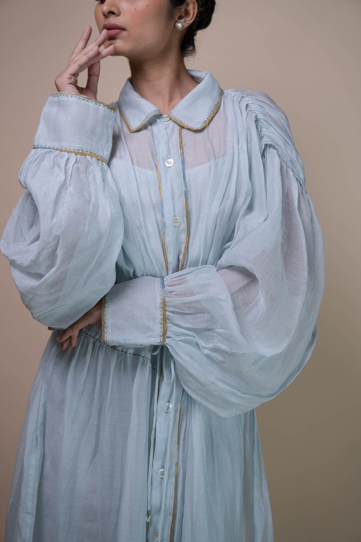 Buy Light Blue Chanderi Maxi Dress by Lafaani for women online at ScrollnShops