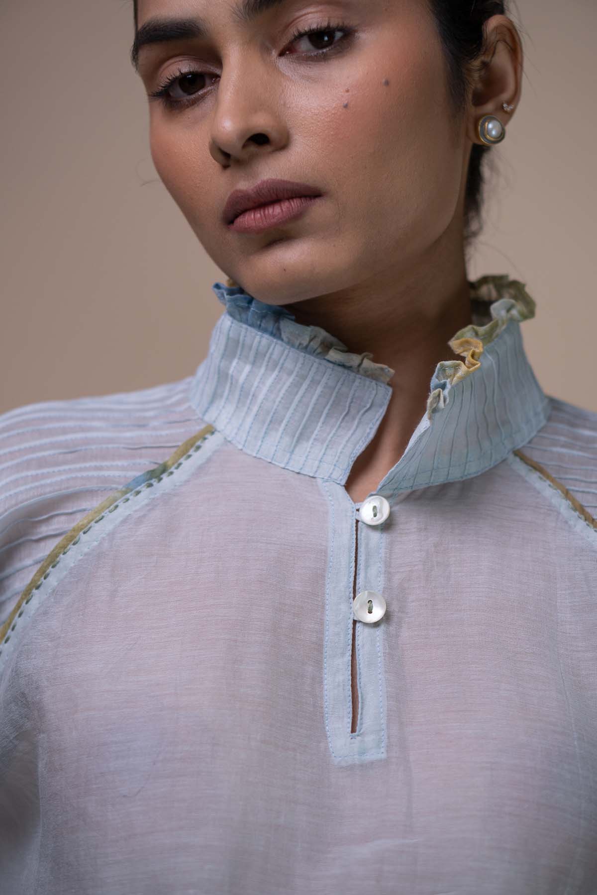 Light Blue Chanderi Pintuck Top