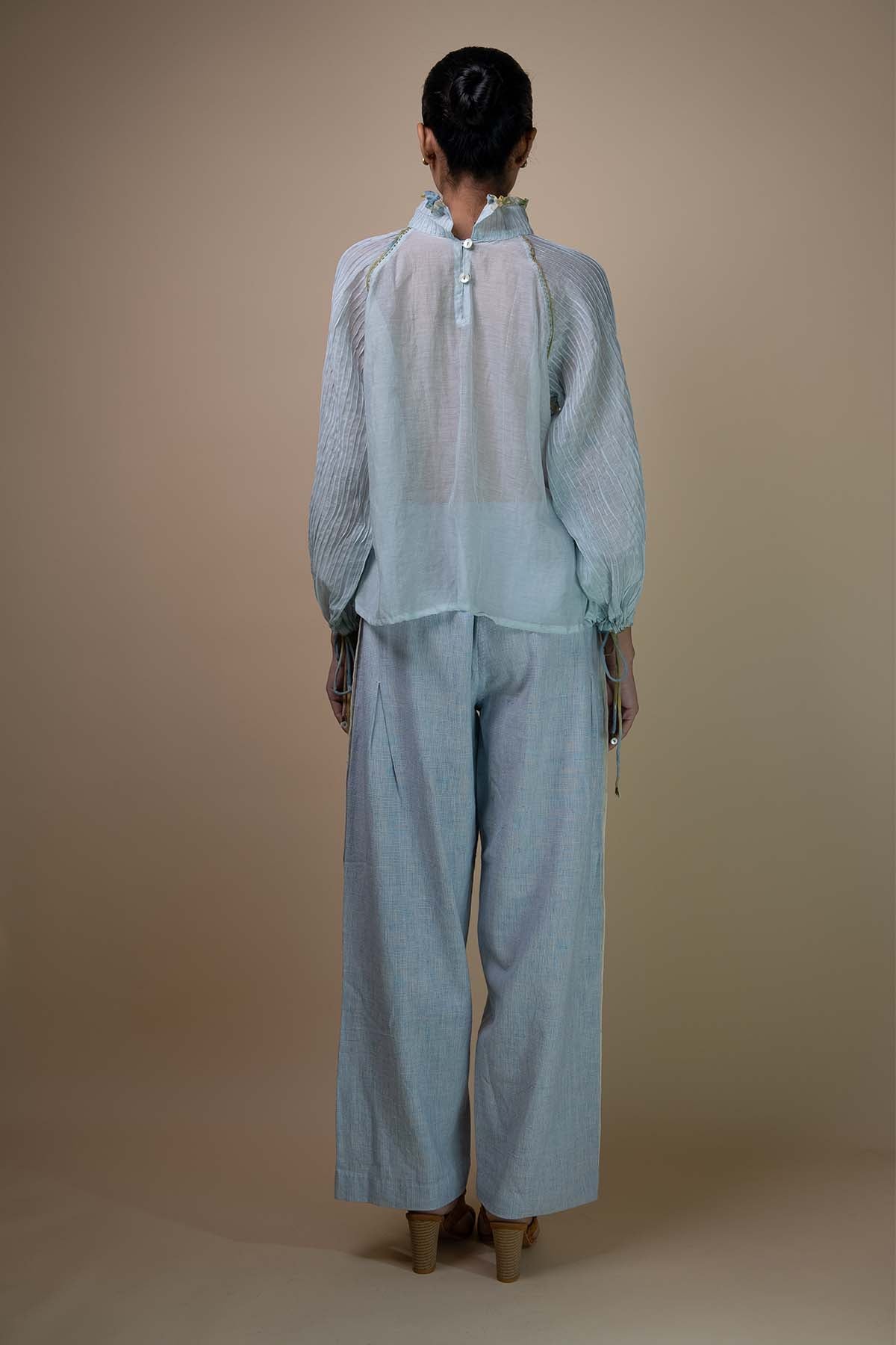 Light Blue Chanderi Pintuck Top