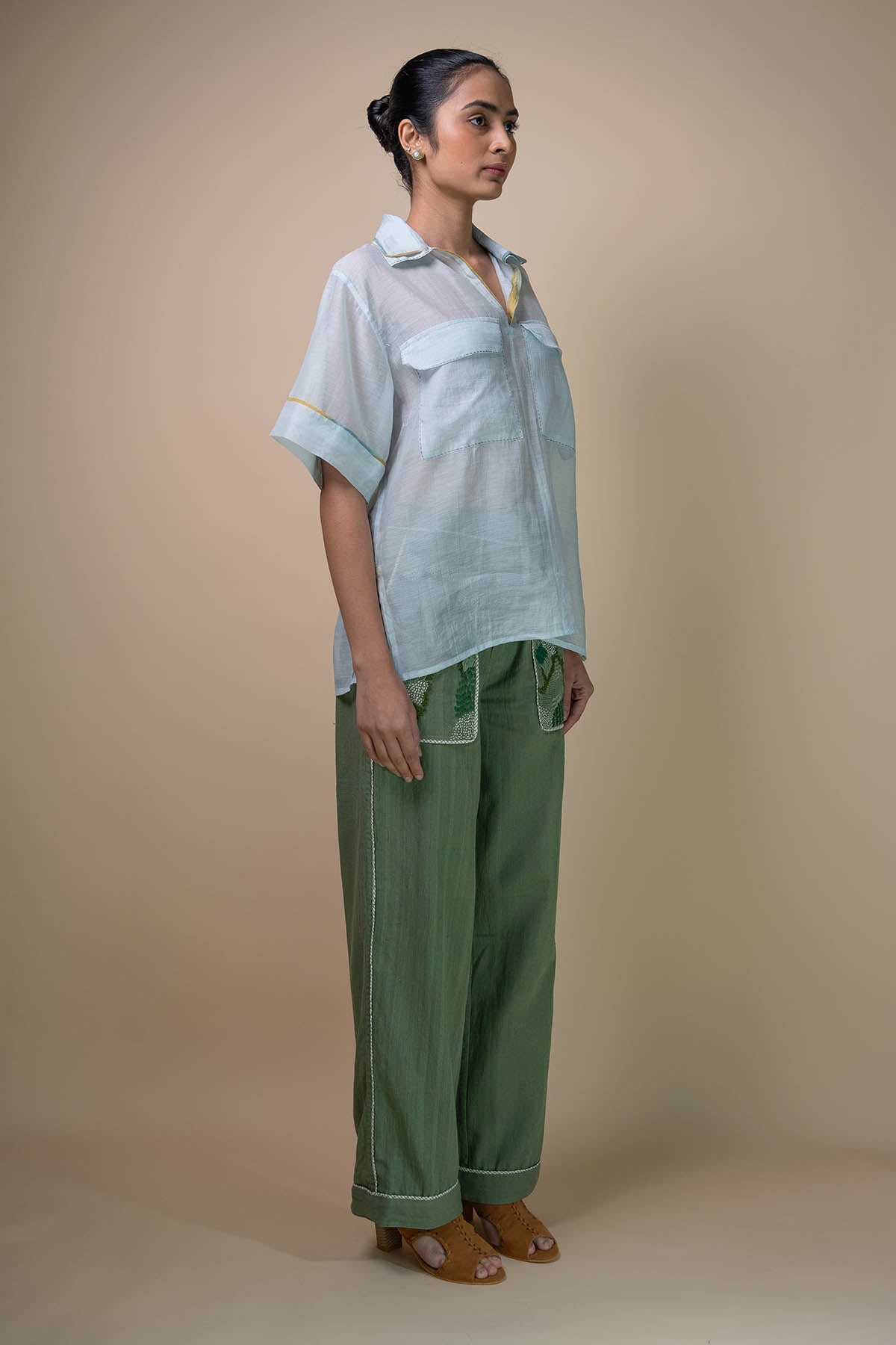 Light Blue Chanderi Pocket Shirt