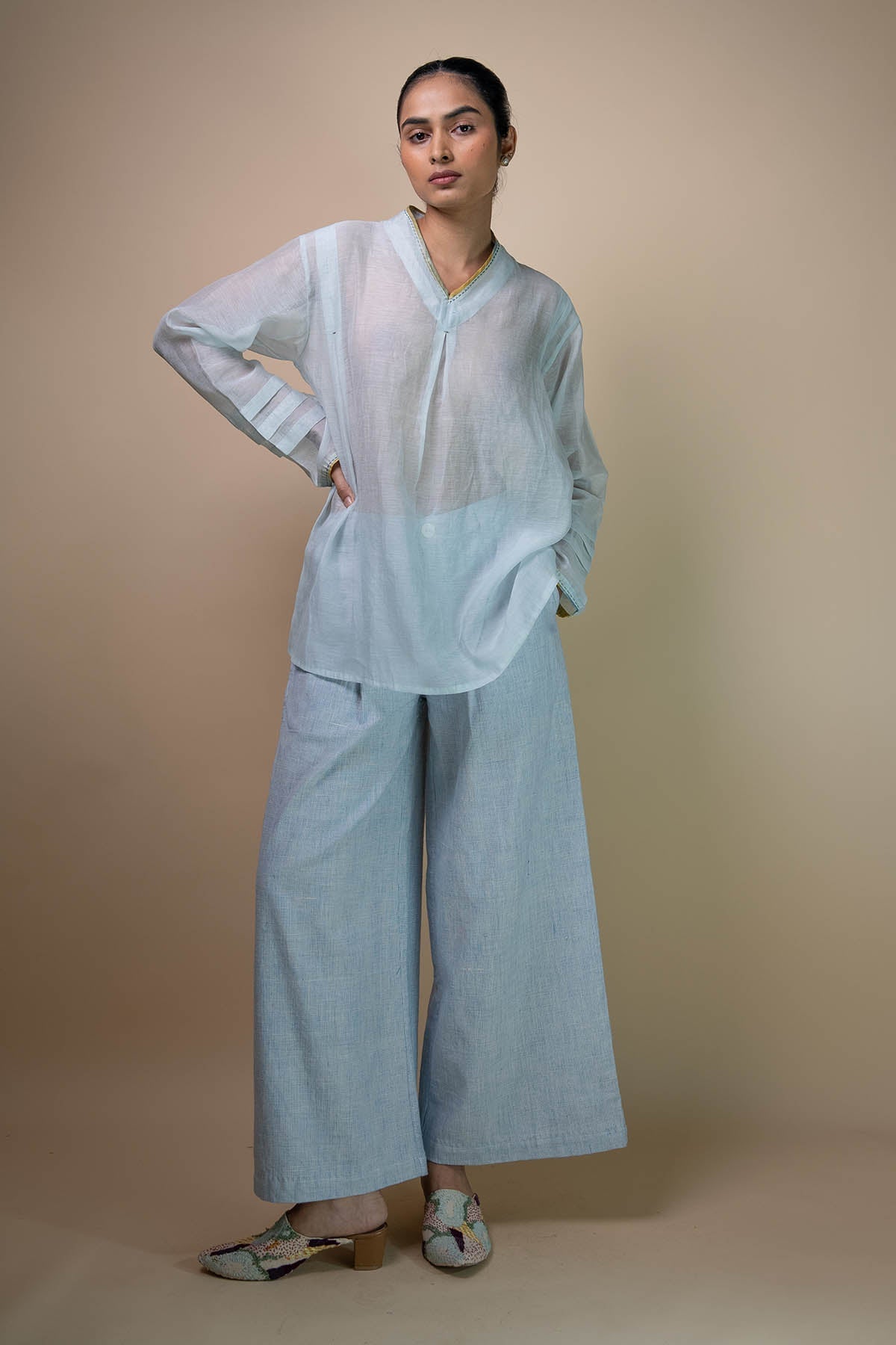 Buy Light Blue Cotton Flared Pants by Lafaani for women online at ScrollnShops