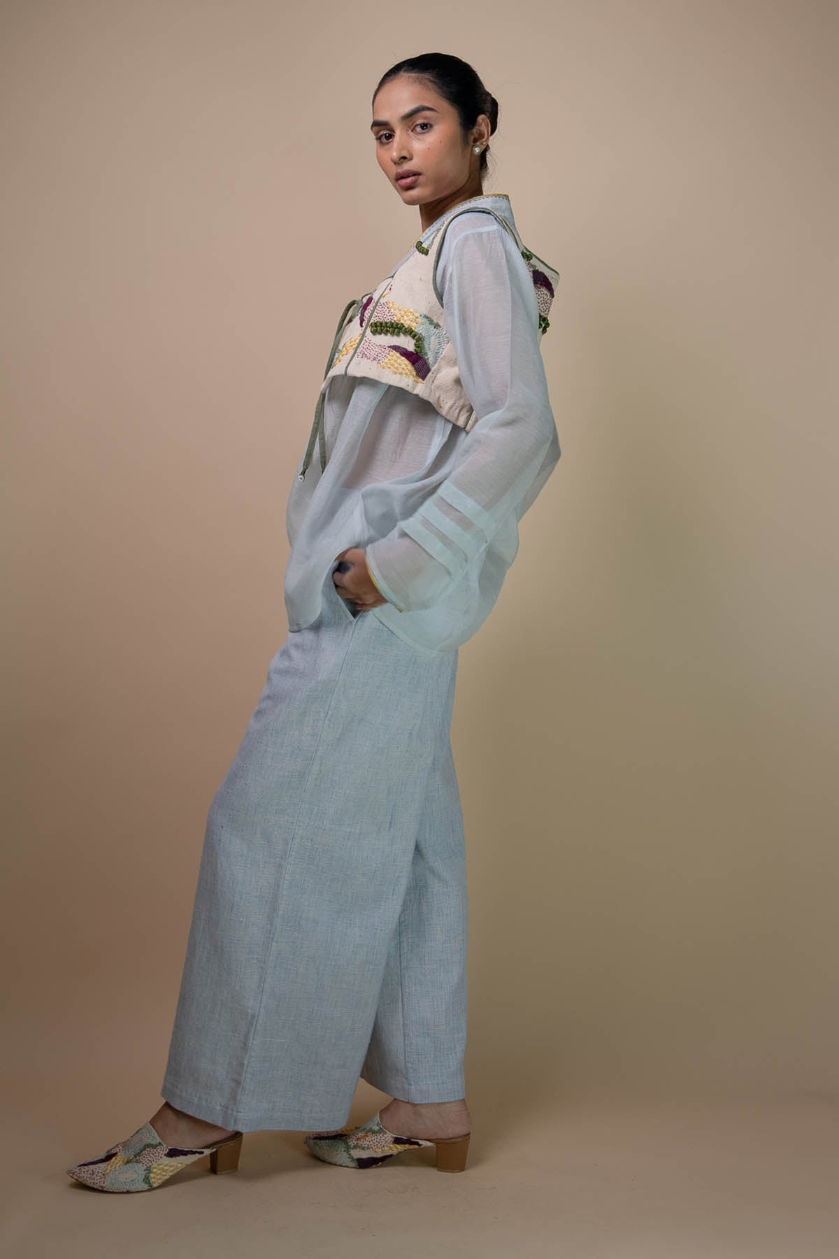 Light Blue Cotton Flared Pants