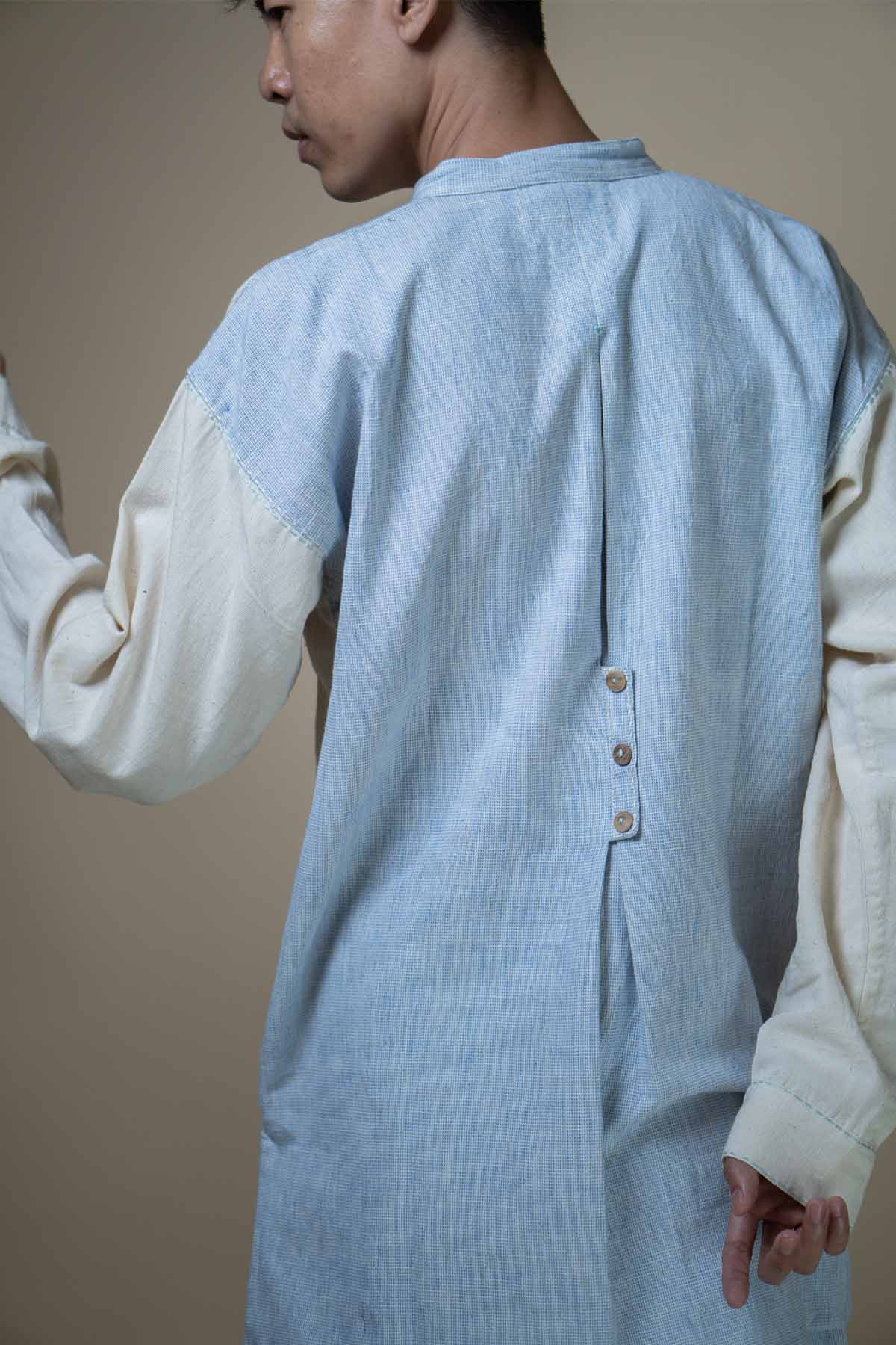 Light Blue Cotton Panelled Shirt