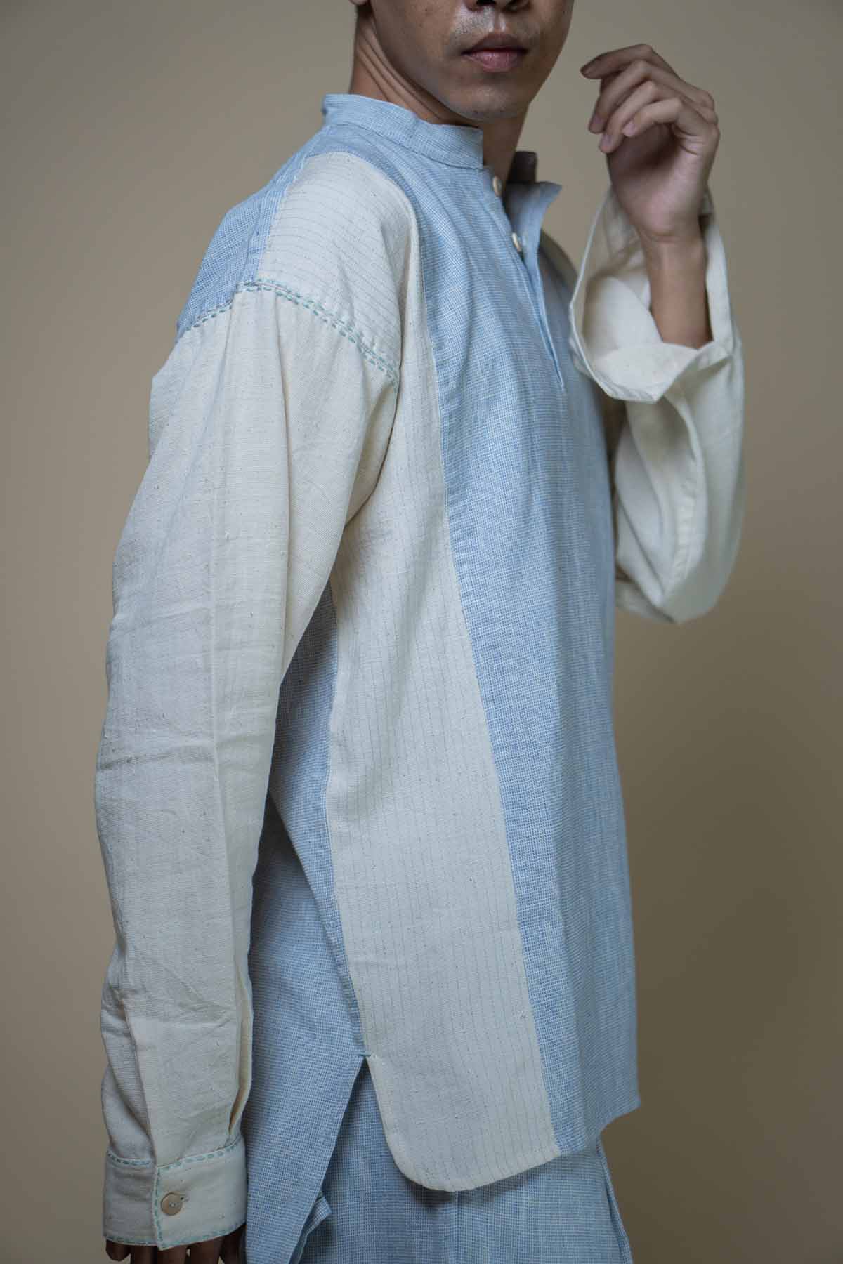Light Blue Cotton Panelled Shirt