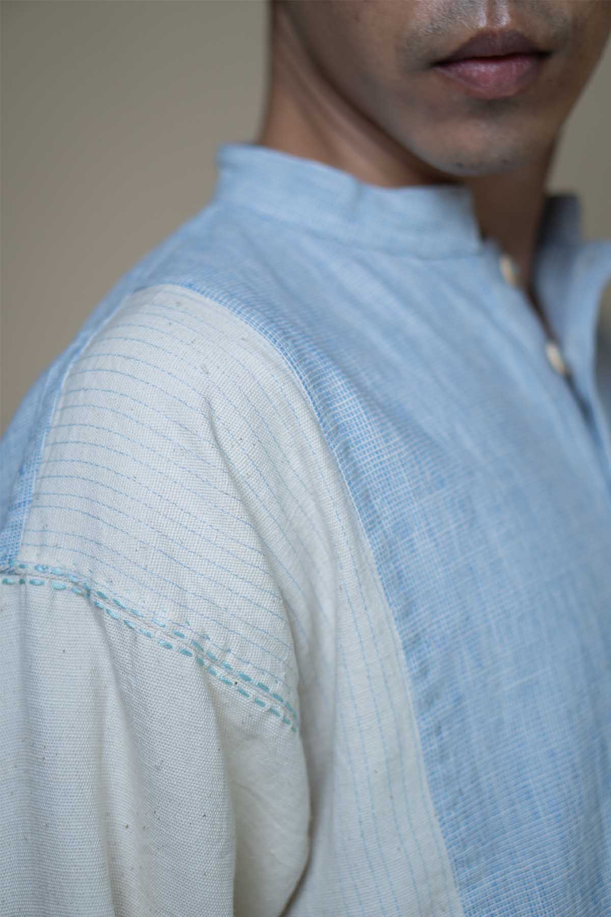 Light Blue Cotton Panelled Shirt