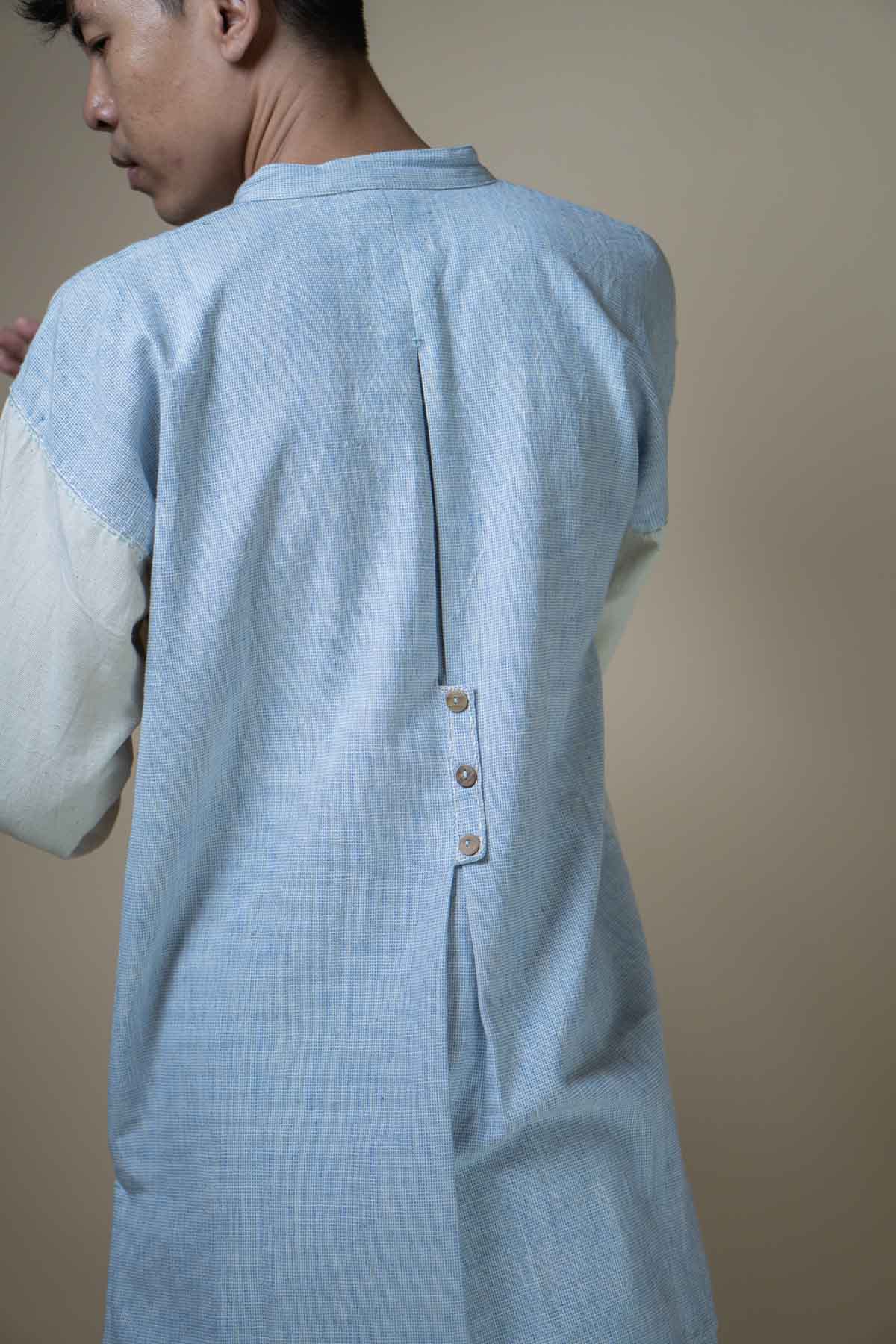 Light Blue Cotton Panelled Shirt