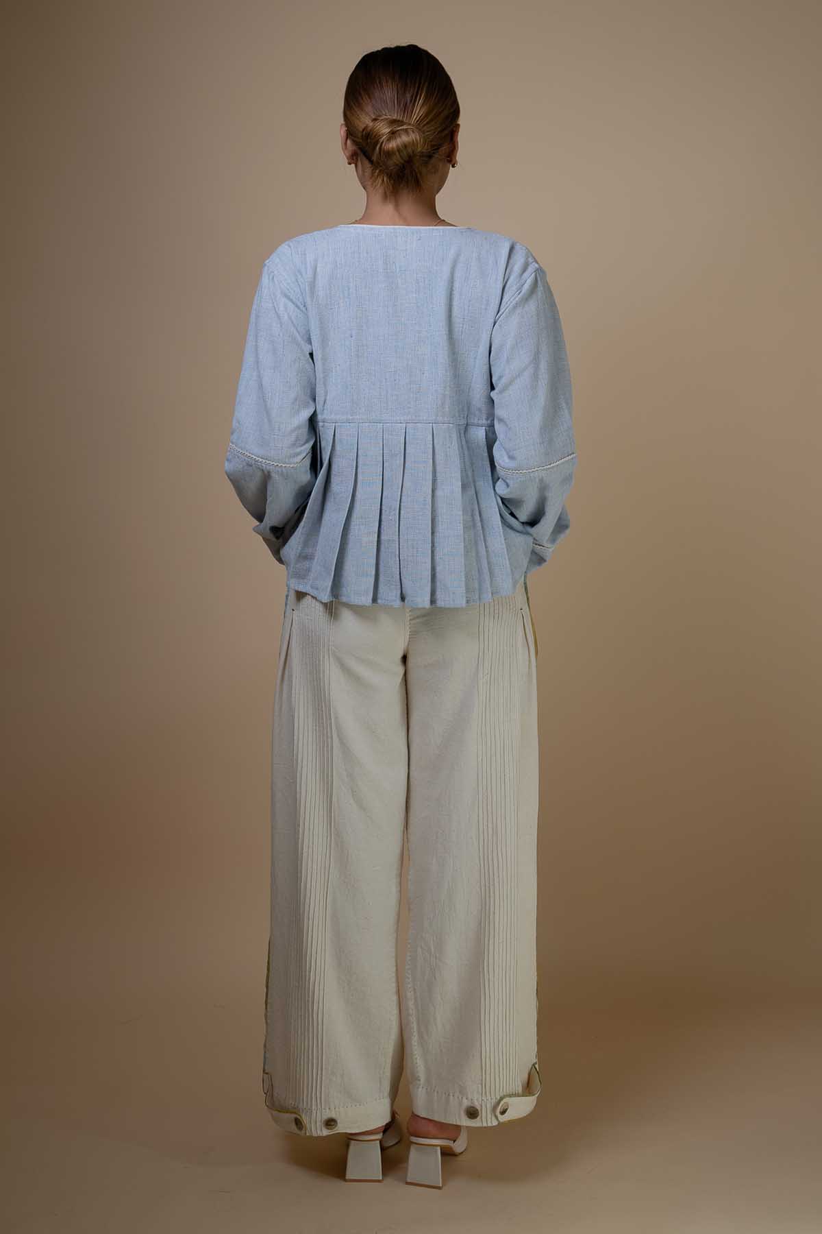 Light Blue Cotton Pleated Top