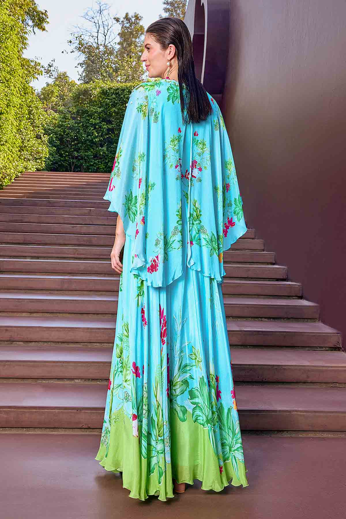 Light Blue Floral Flared Dress