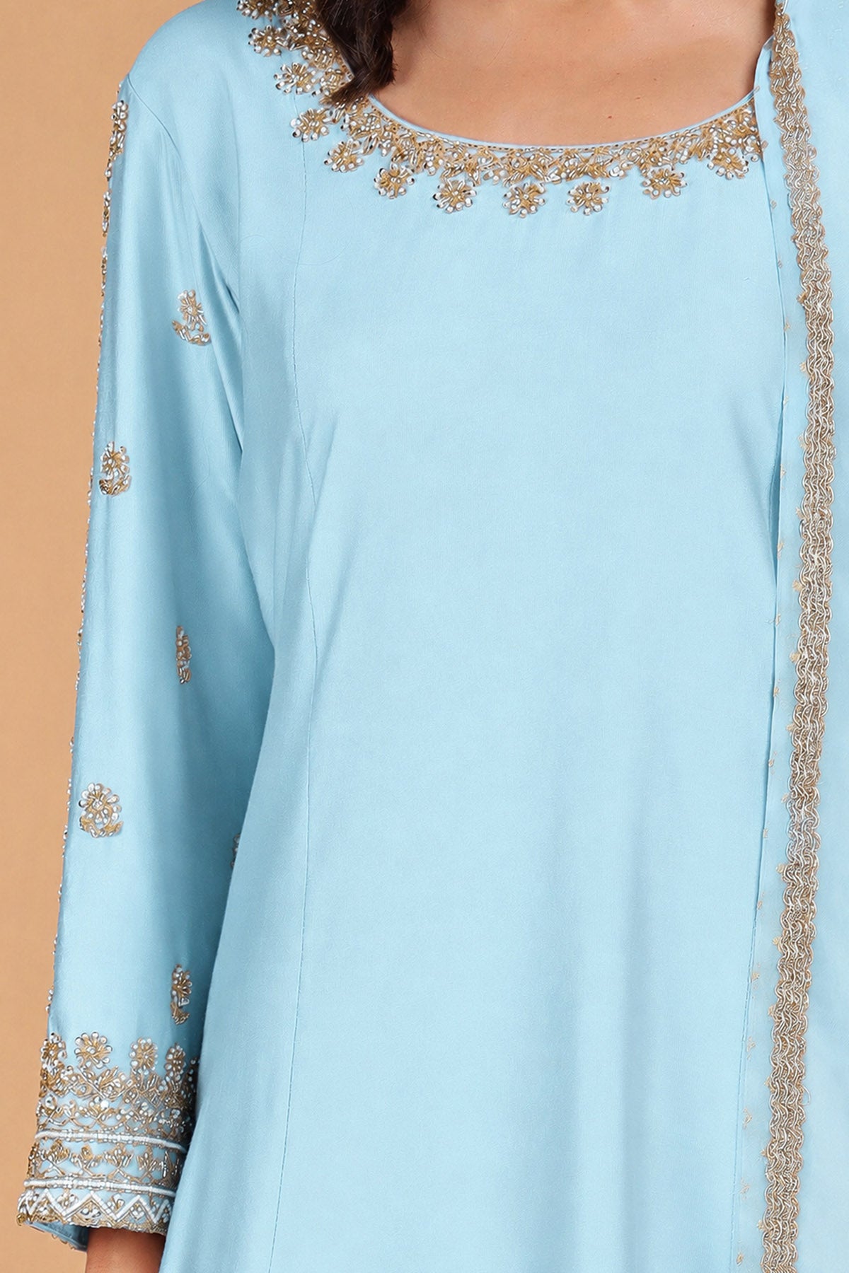 Light Blue Katan Silk Kurta Set