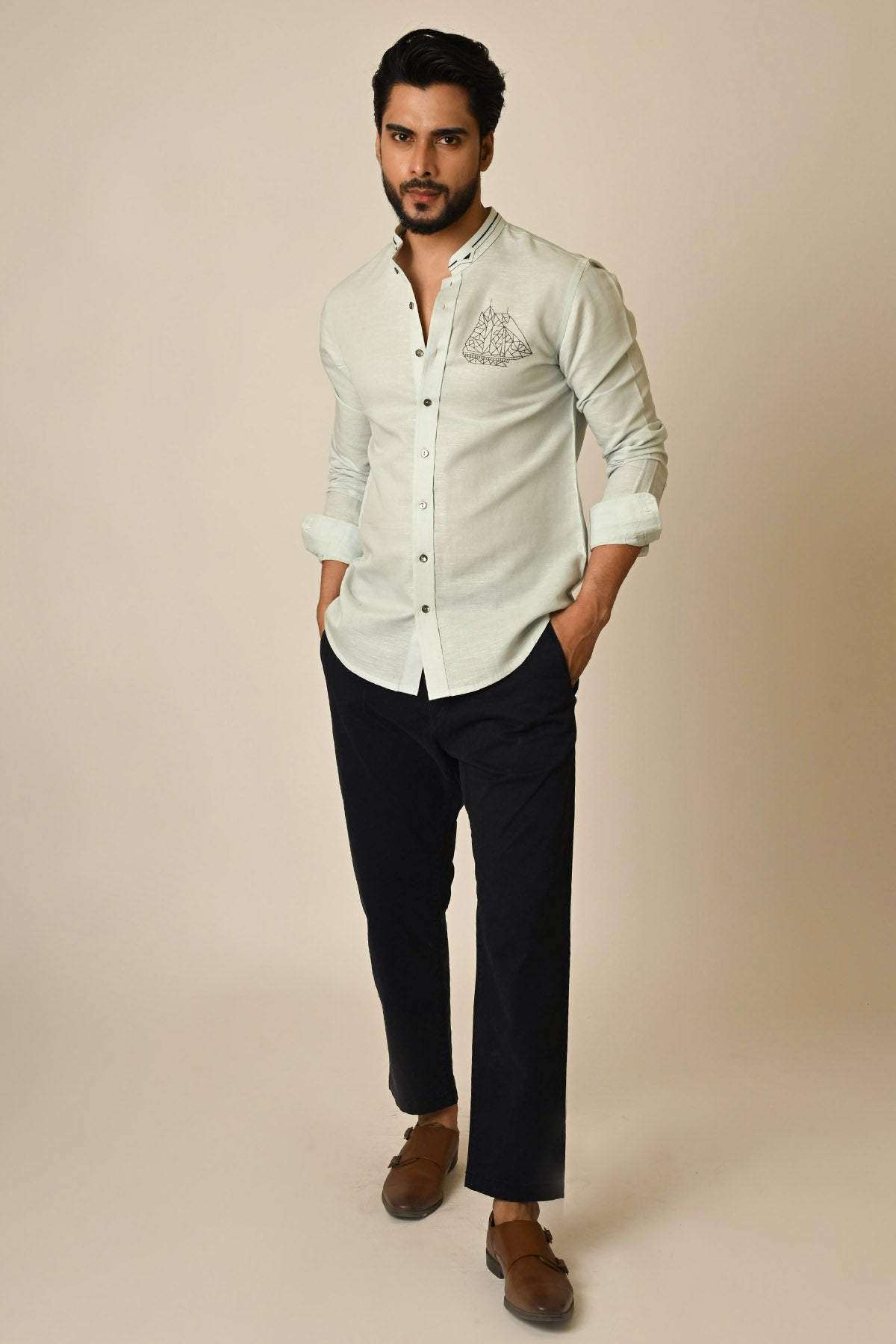 Buy Light Blue Linen Thread Shirt for men by Paarsh Atelier online available at scrollnshops