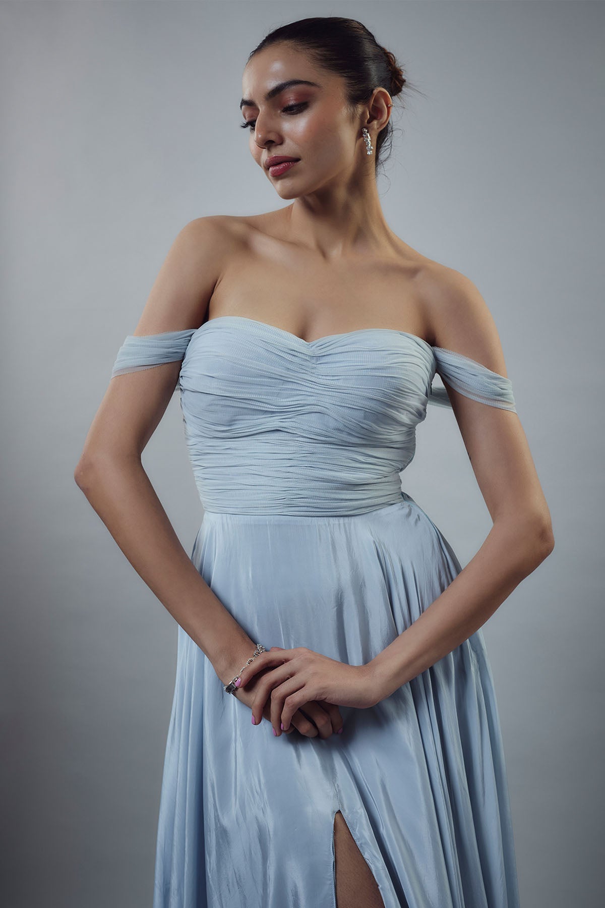 Light Blue Off Shoulder Gown