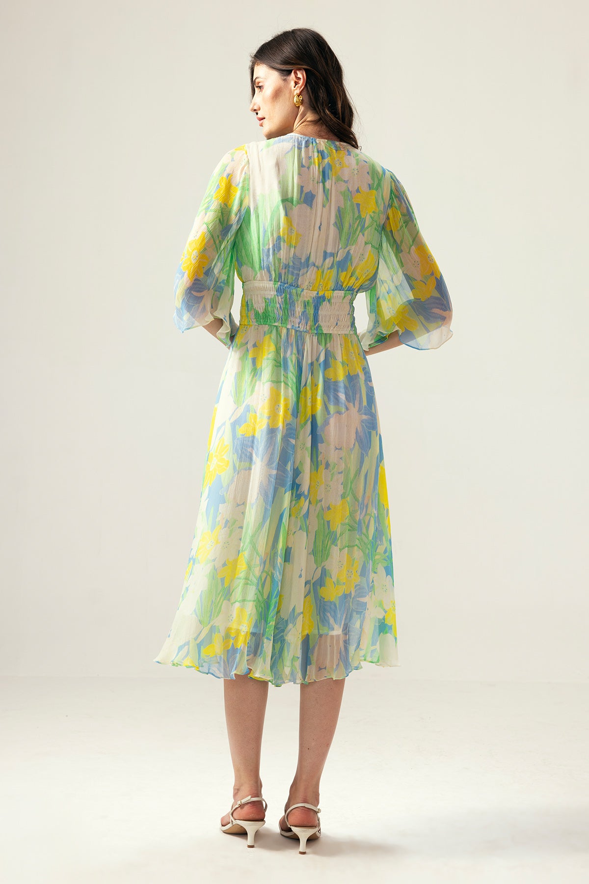 Light Blue Printed V-Neck Dress