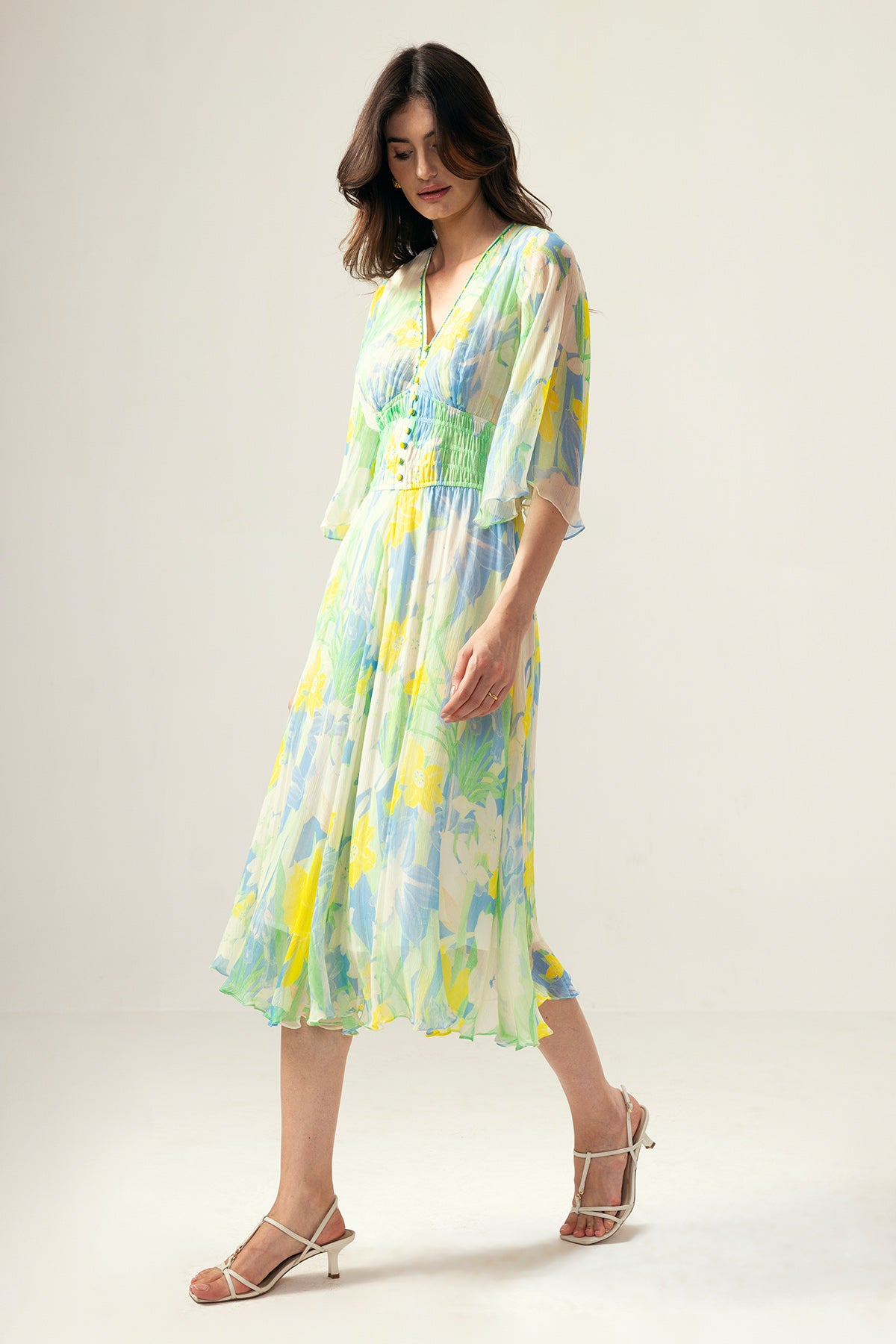 Light Blue Printed V-Neck Dress