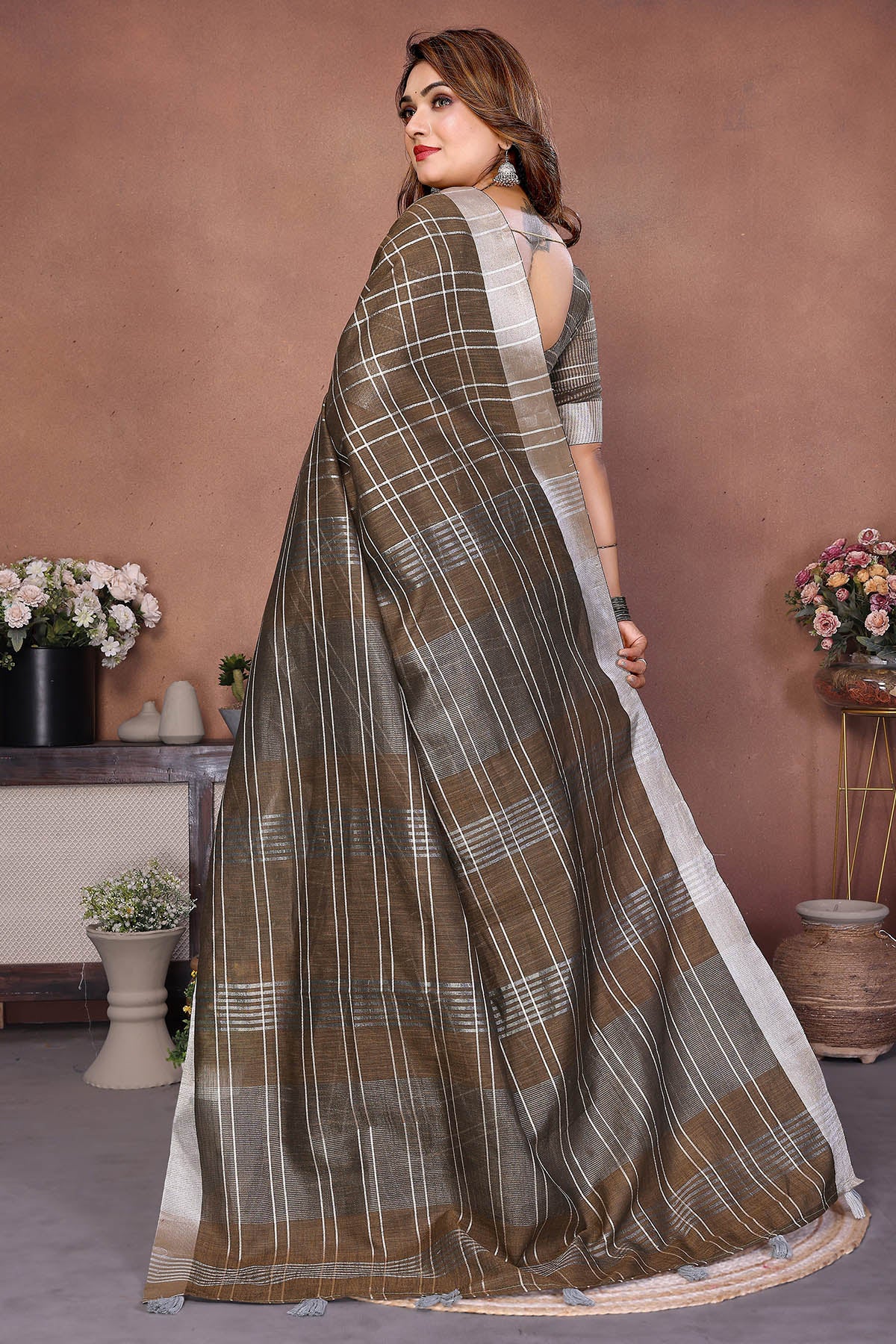 Light Brown Linen Weaving Saree
