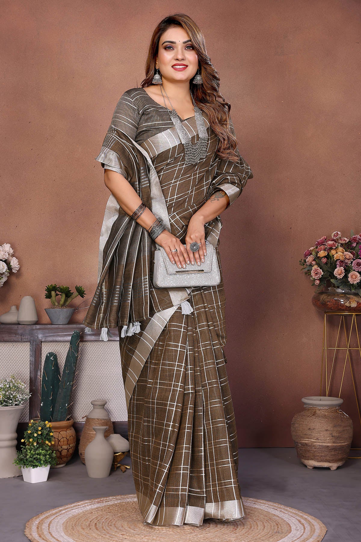 Light Brown Linen Weaving Saree