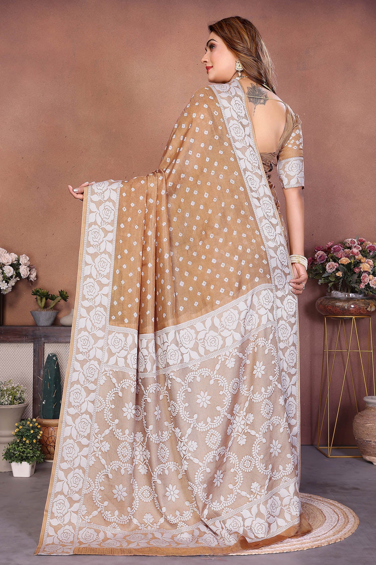 Light Brown Viscose Silk Saree