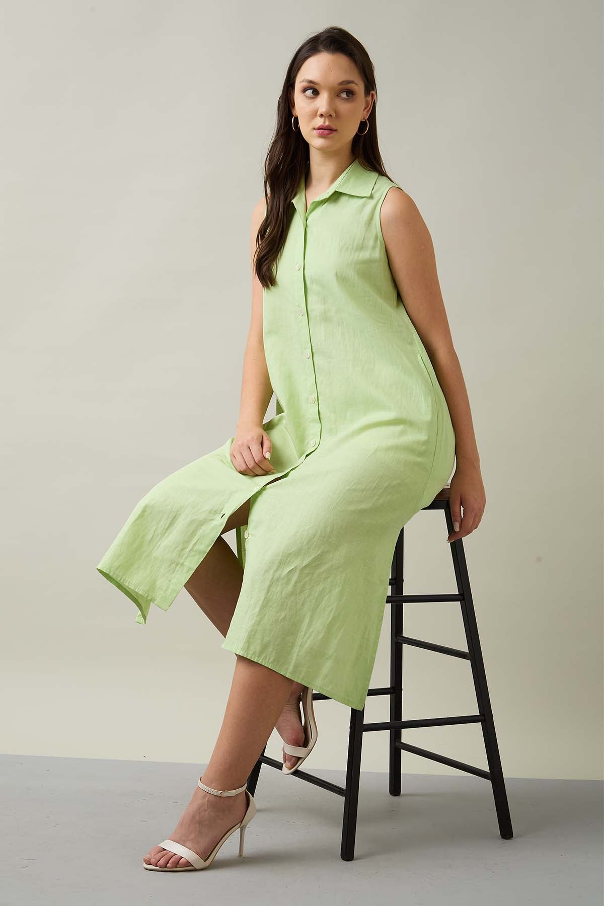 Buy Light Green Button Shirt Dress by 7teen12 for women online at ScrollnShops