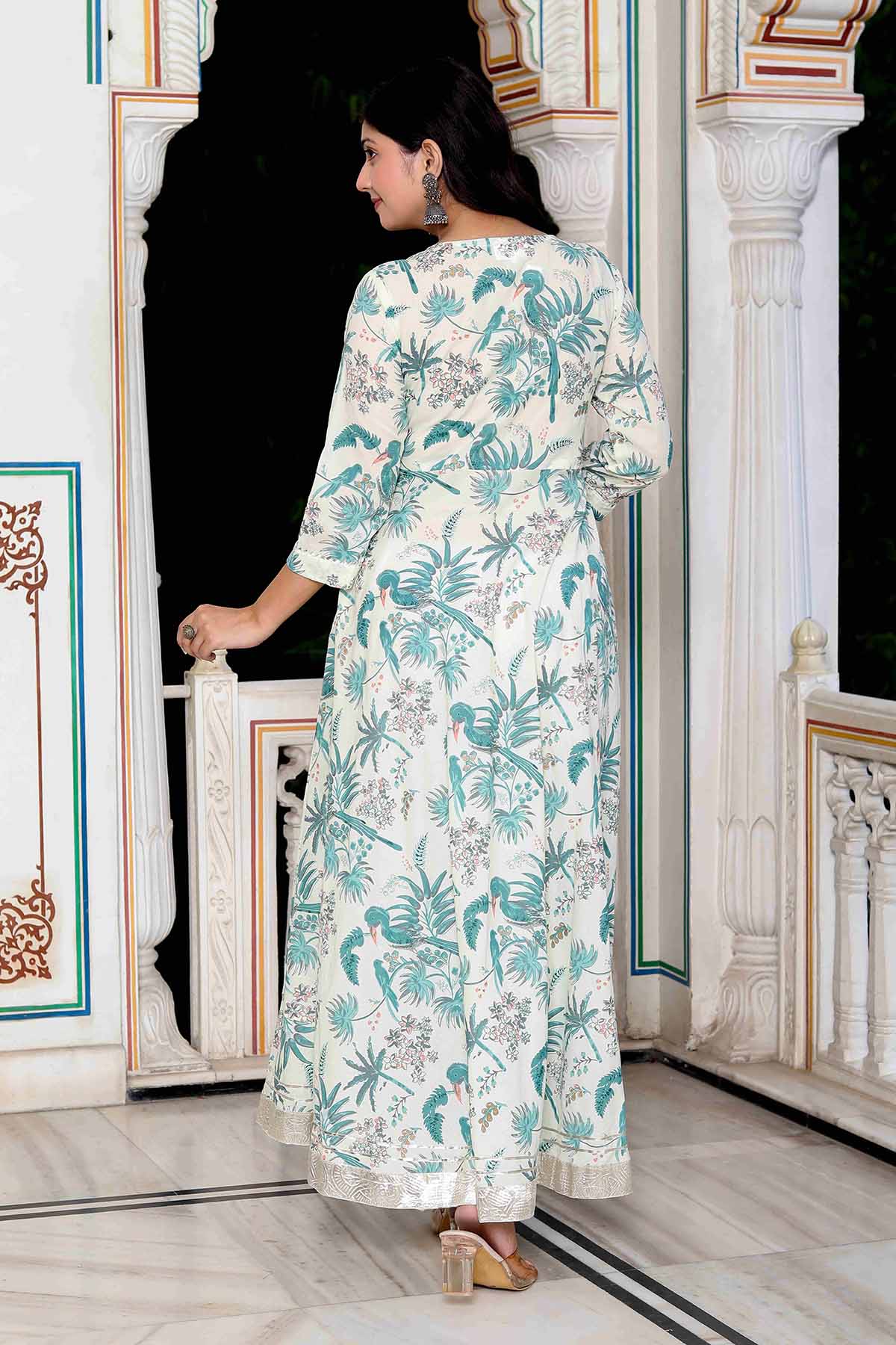 Light Green Cotton Flared Kurta