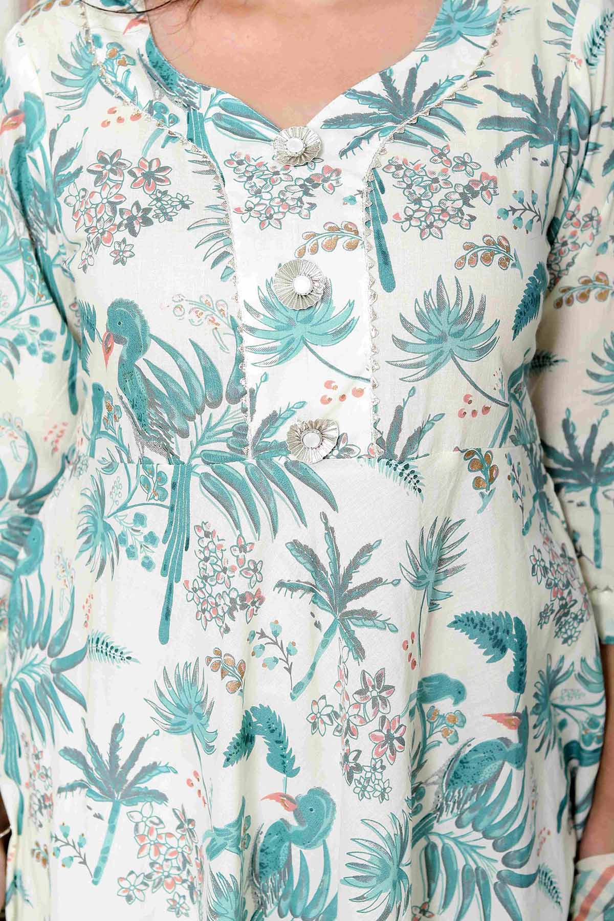 Light Green Cotton Flared Kurta