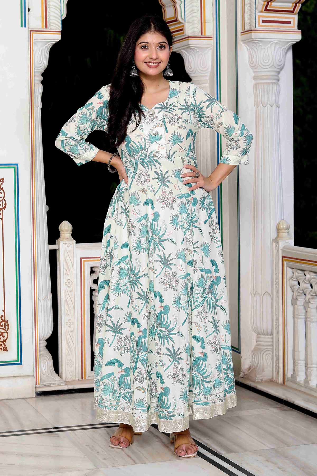 Light Green Cotton Flared Kurta