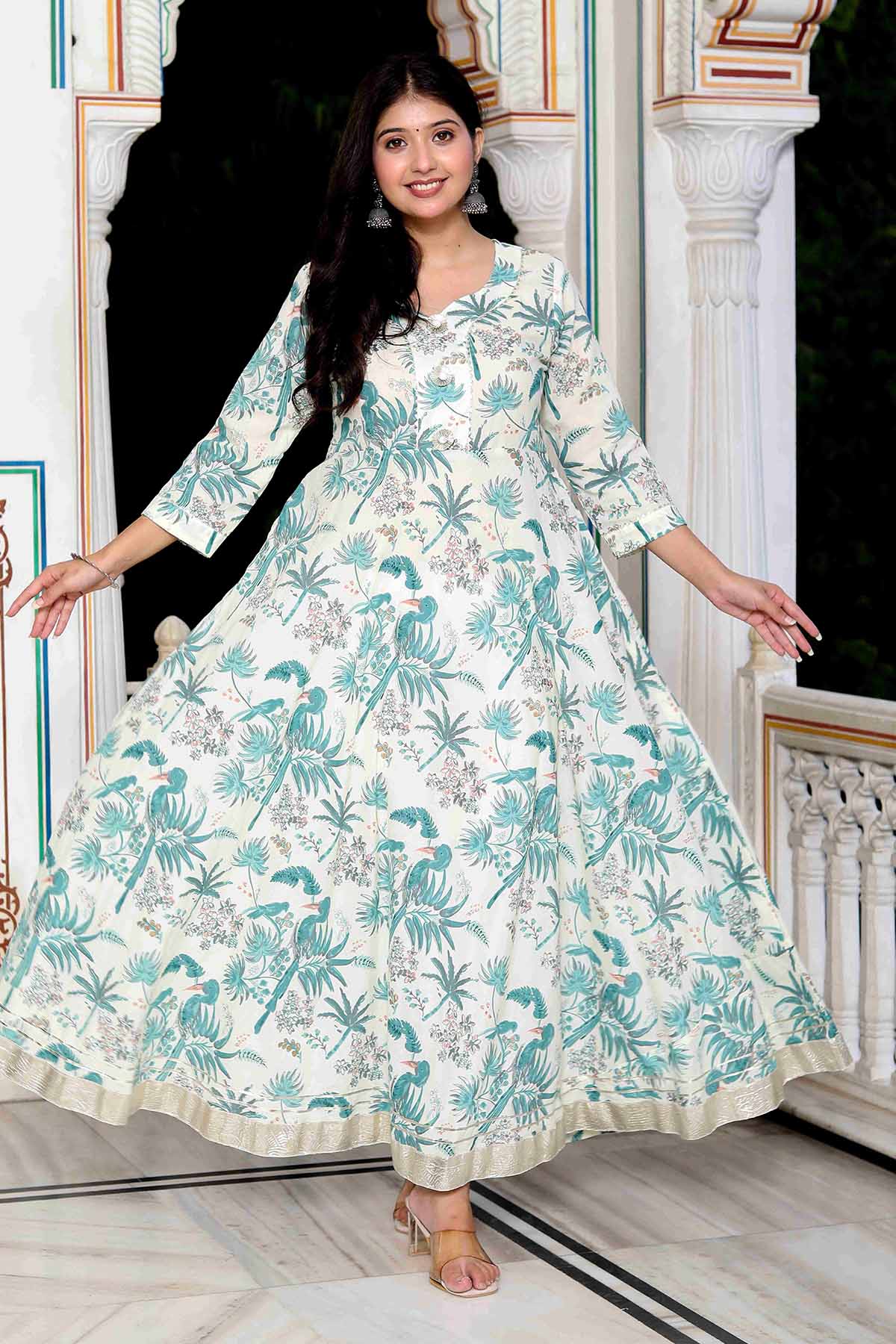 Light Green Cotton Flared Kurta