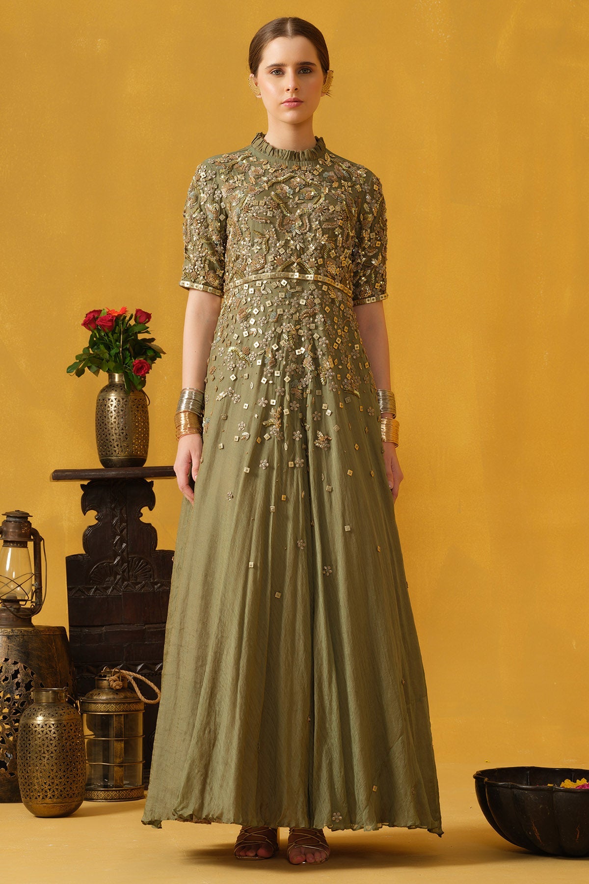 Buy Light Green Embellished Gown for women by Abstract By Megha Jain Madaan online available at scrollnshops