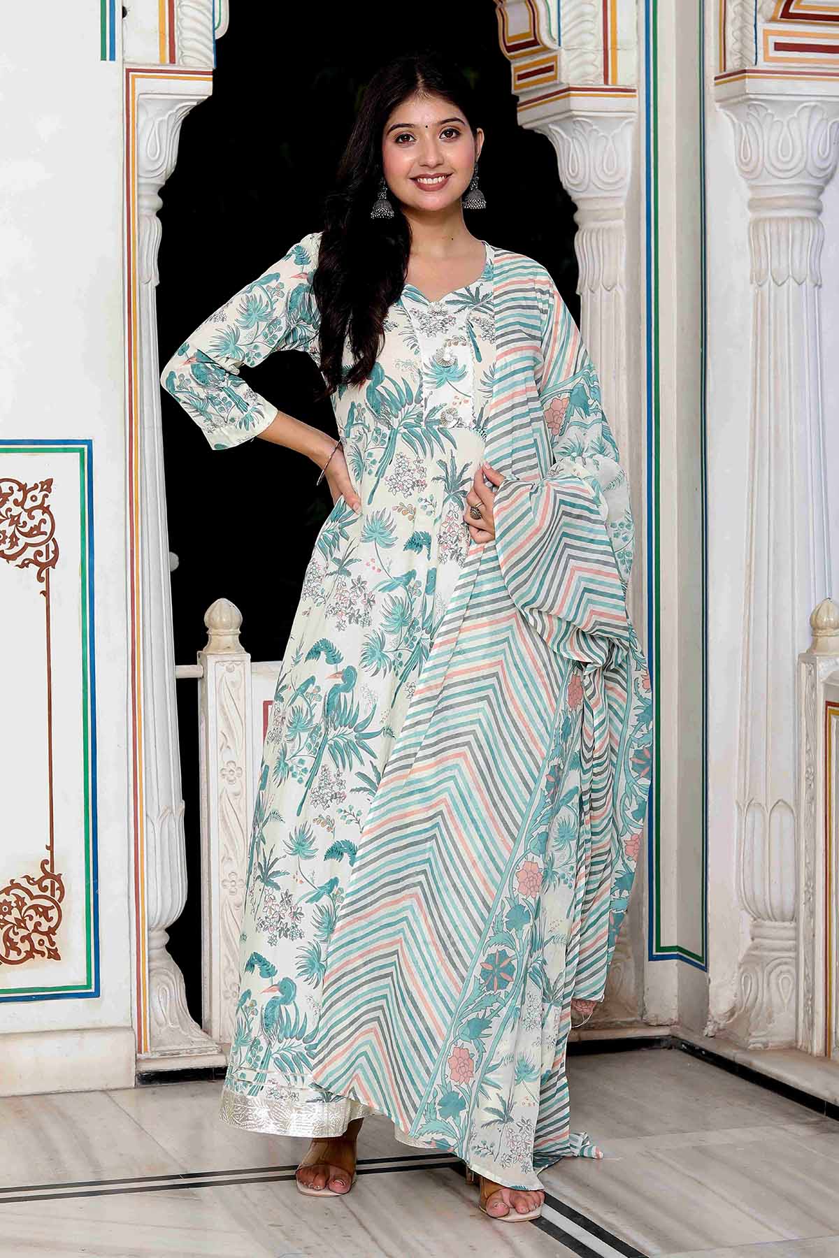 Buy Light Green Gota Kurta & Dupatta by Miravan for women online at ScrollnShops