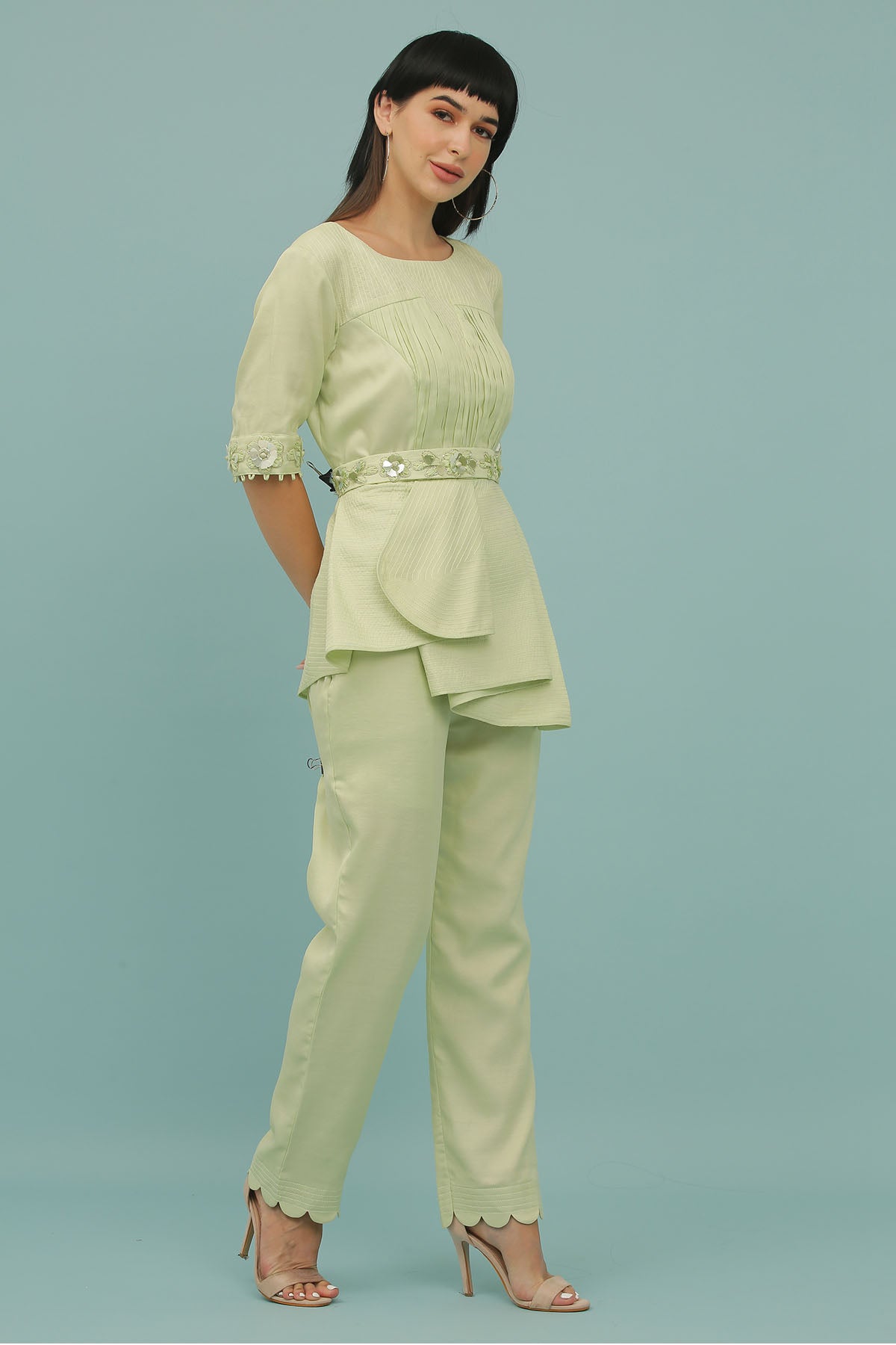 Light Green Pleated Top & Pants