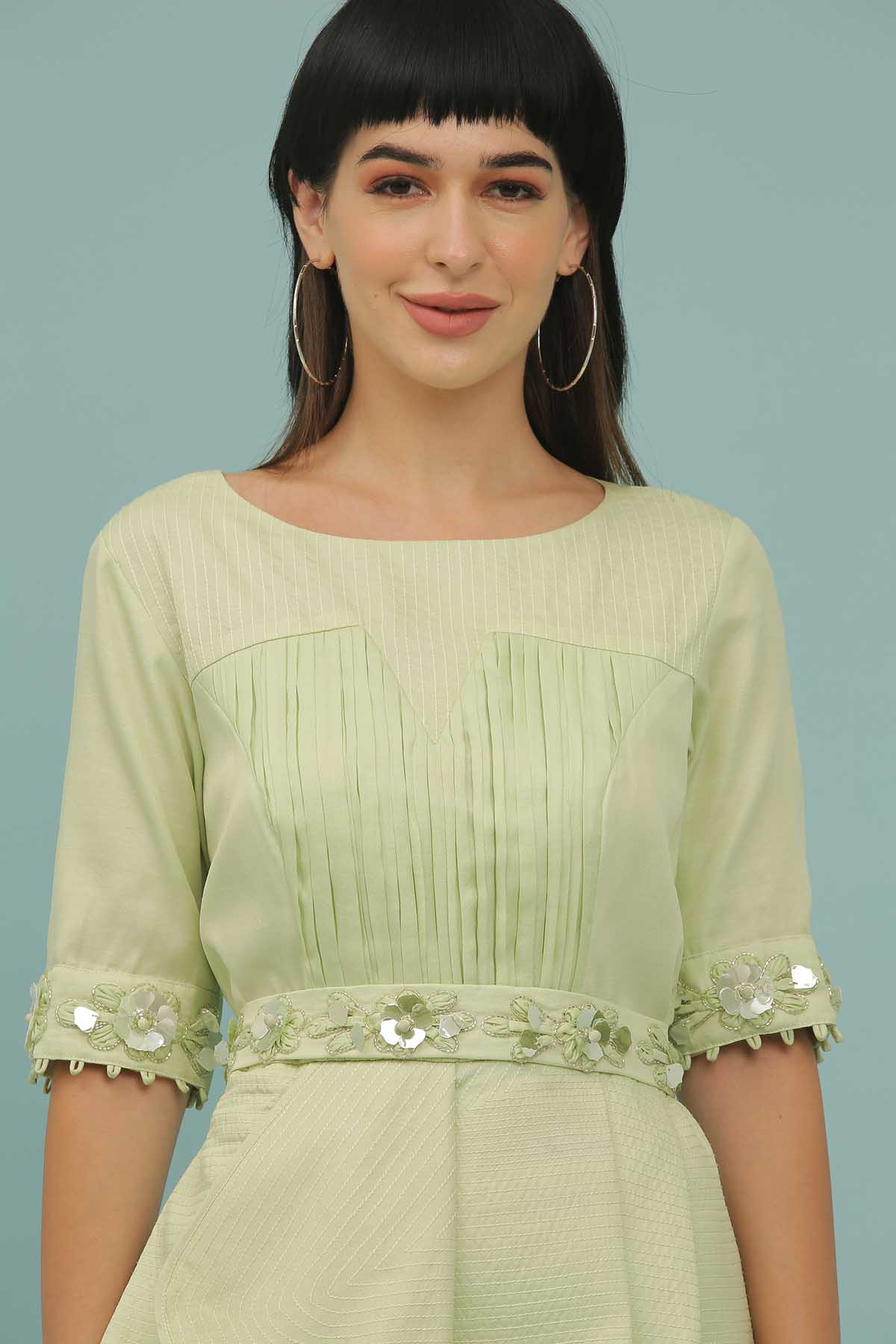 Light Green Pleated Top & Pants