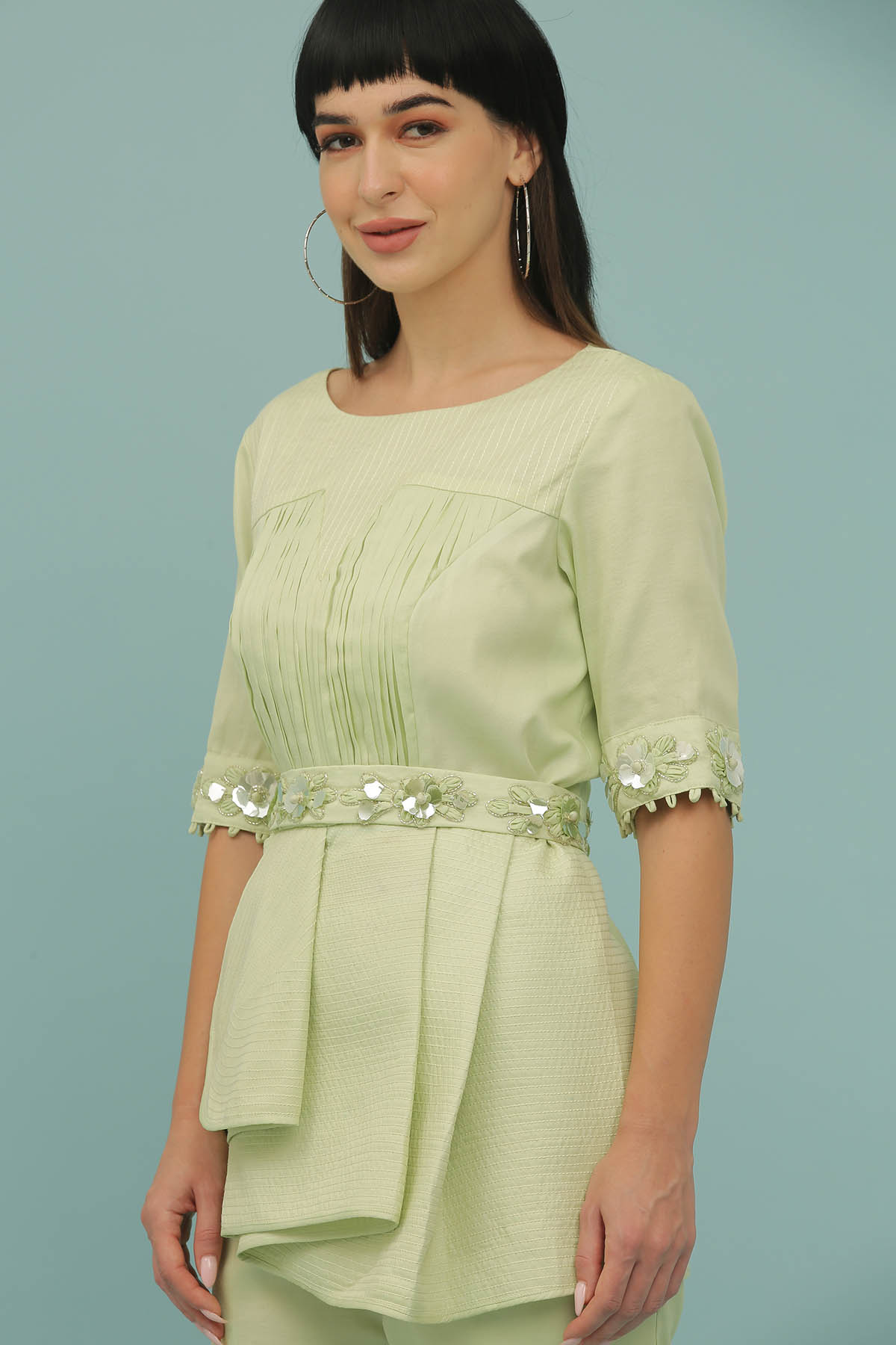 Light Green Pleated Top & Pants