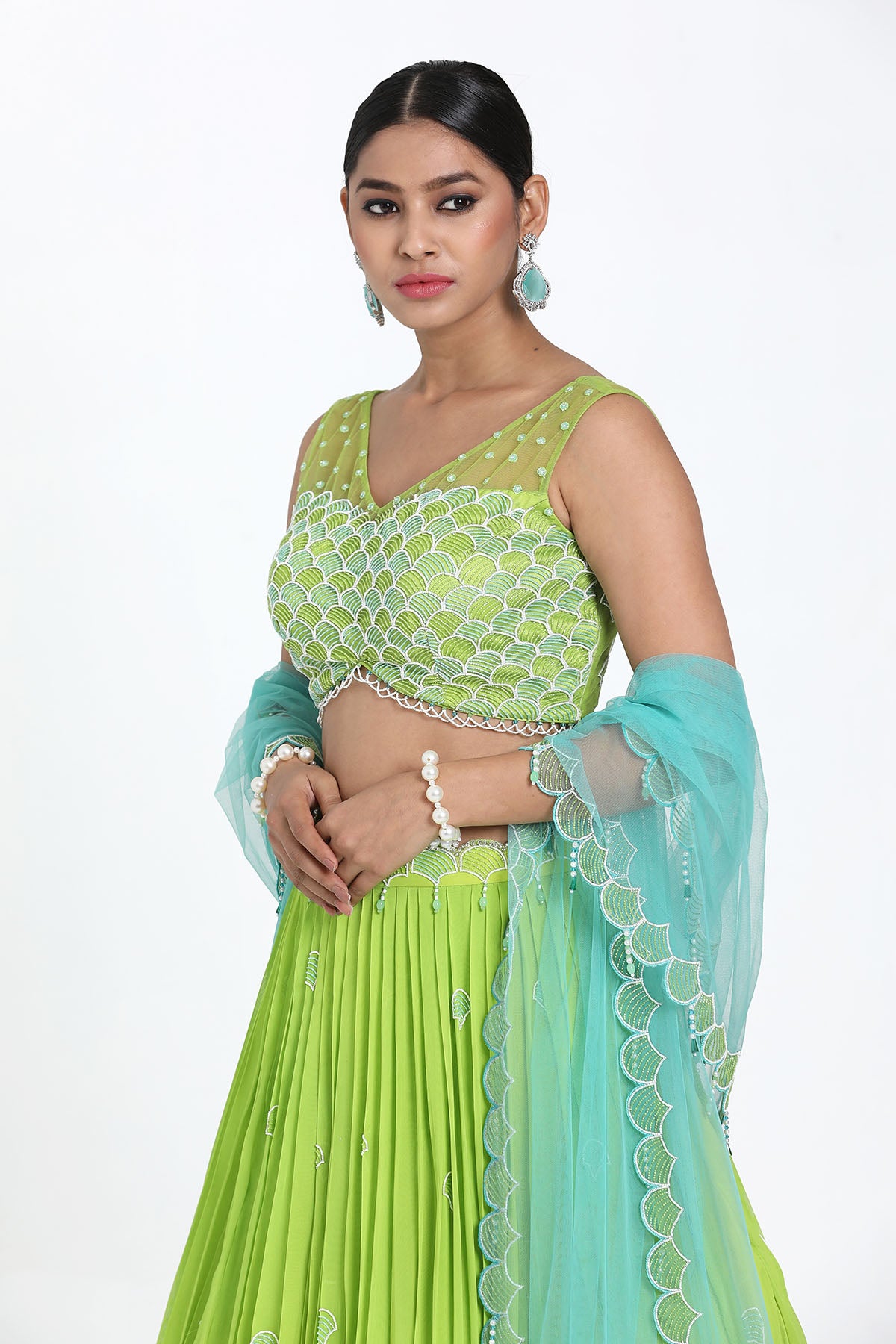 Light Green Resham Lehenga Set