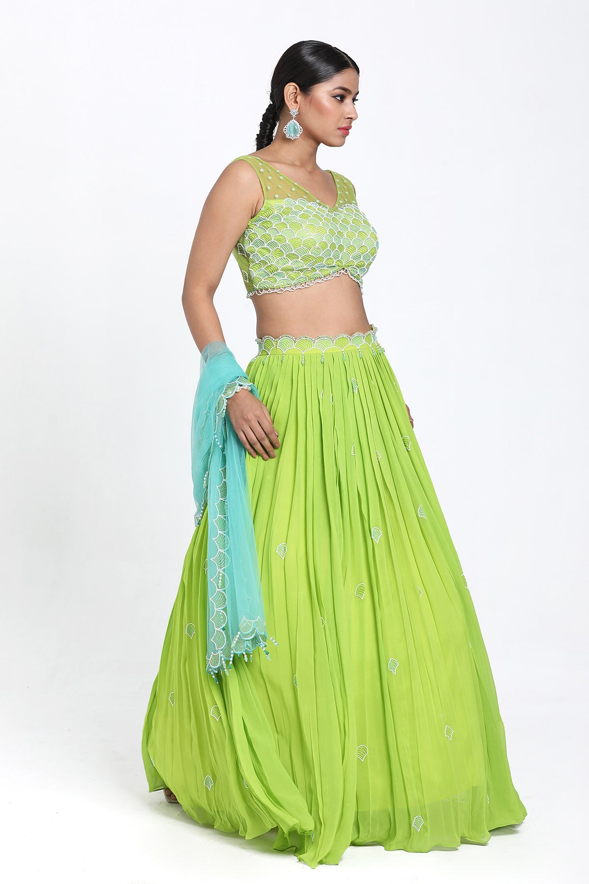 Light Green Resham Lehenga Set