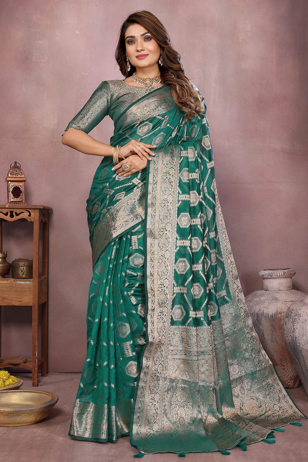 Buy Light Green Soft Organza Saree for women by Aastha Fashion online available at scrollnshops