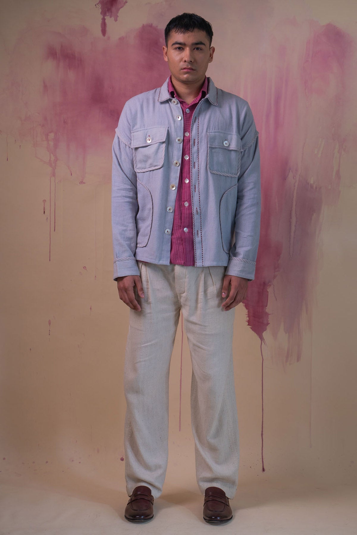 Buy Designer Light Grey Cotton Bomber Jacket By Lafaani