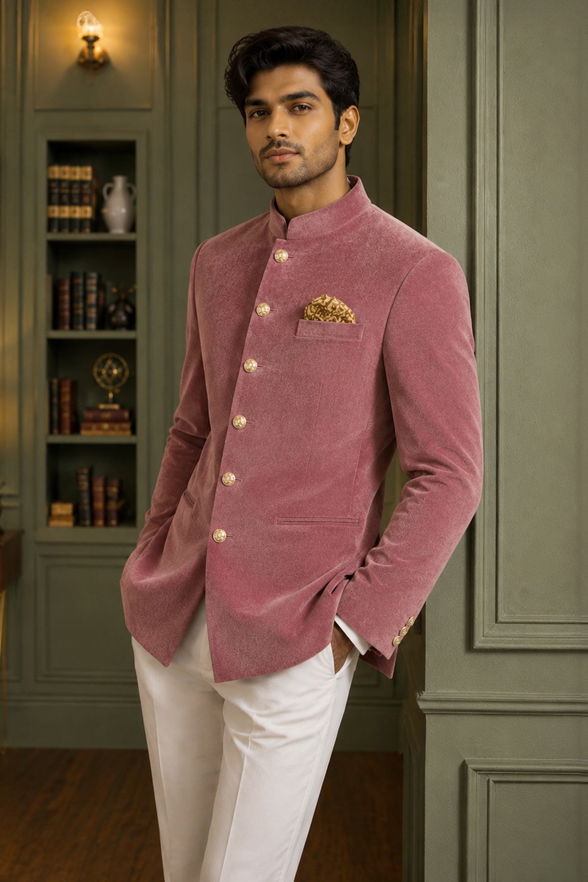 Light Onion Velvet Jodhpuri