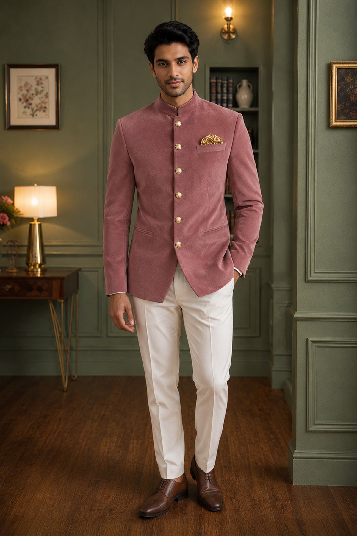 Light Onion Velvet Jodhpuri
