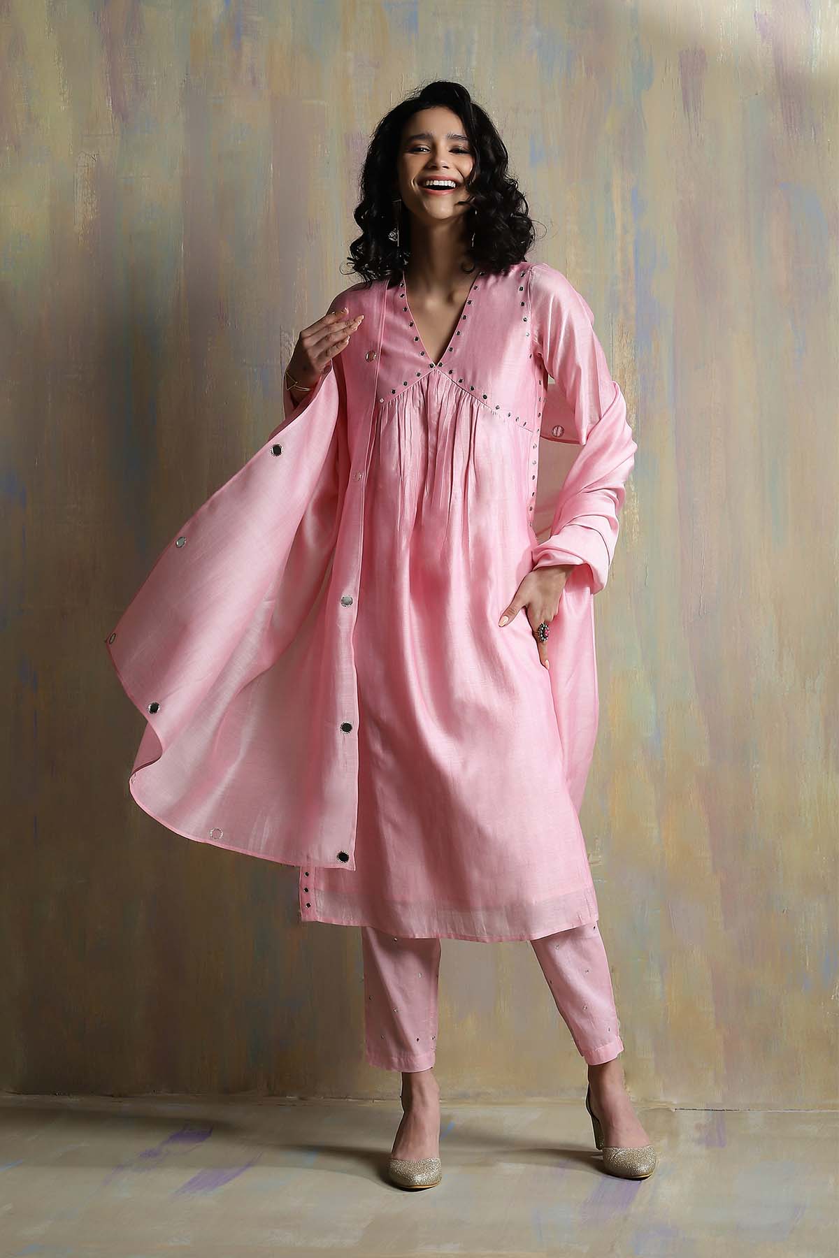 Light Pink Chanderi Kurta Set
