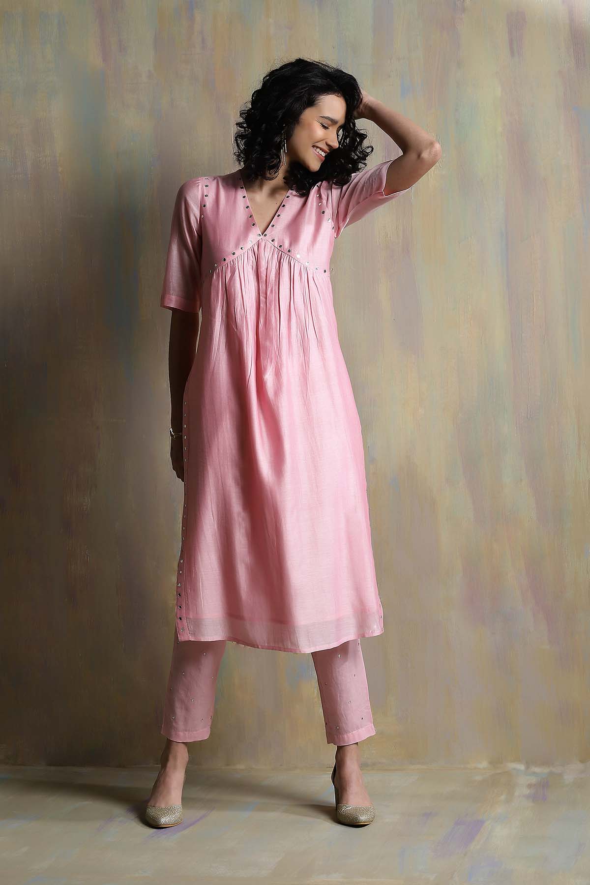 Light Pink Chanderi Kurta Set