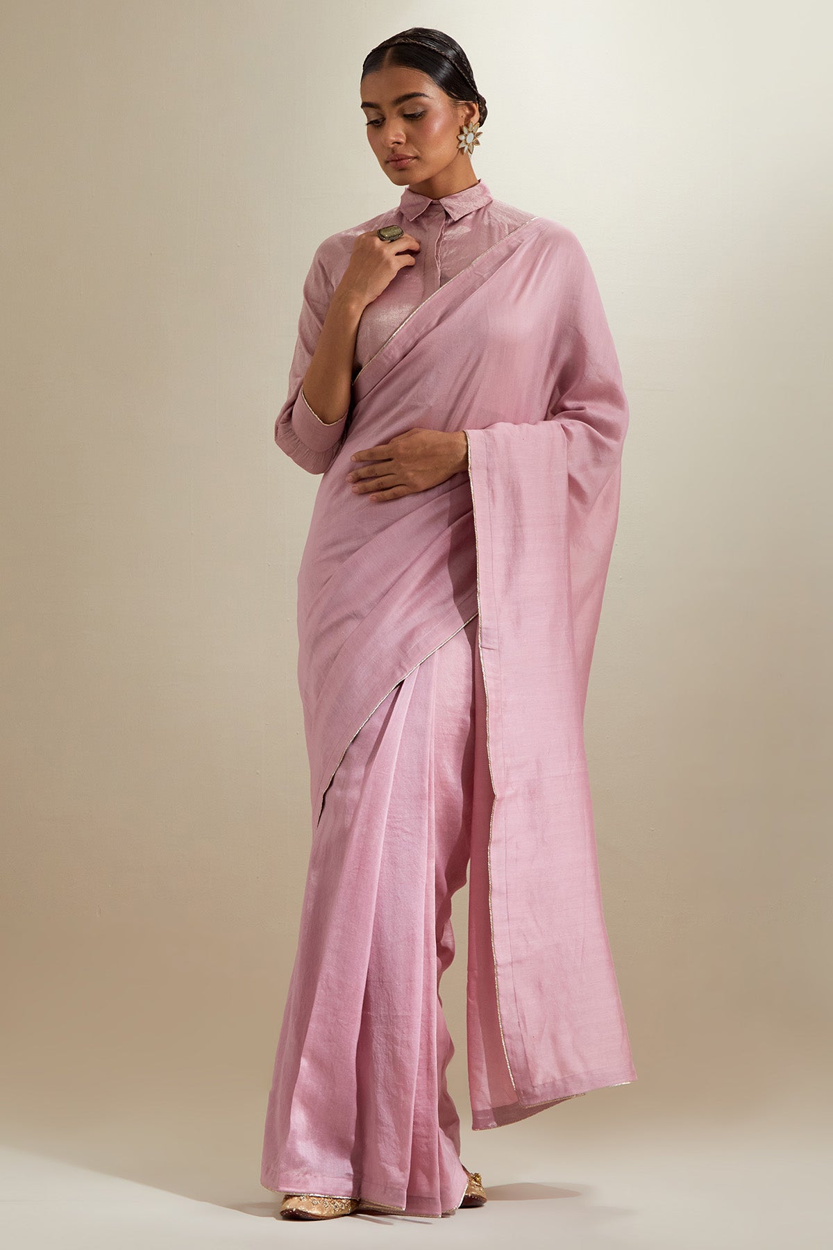 Buy Light Pink Chanderi Zari Saree for women by Vinusto online available at scrollnshops