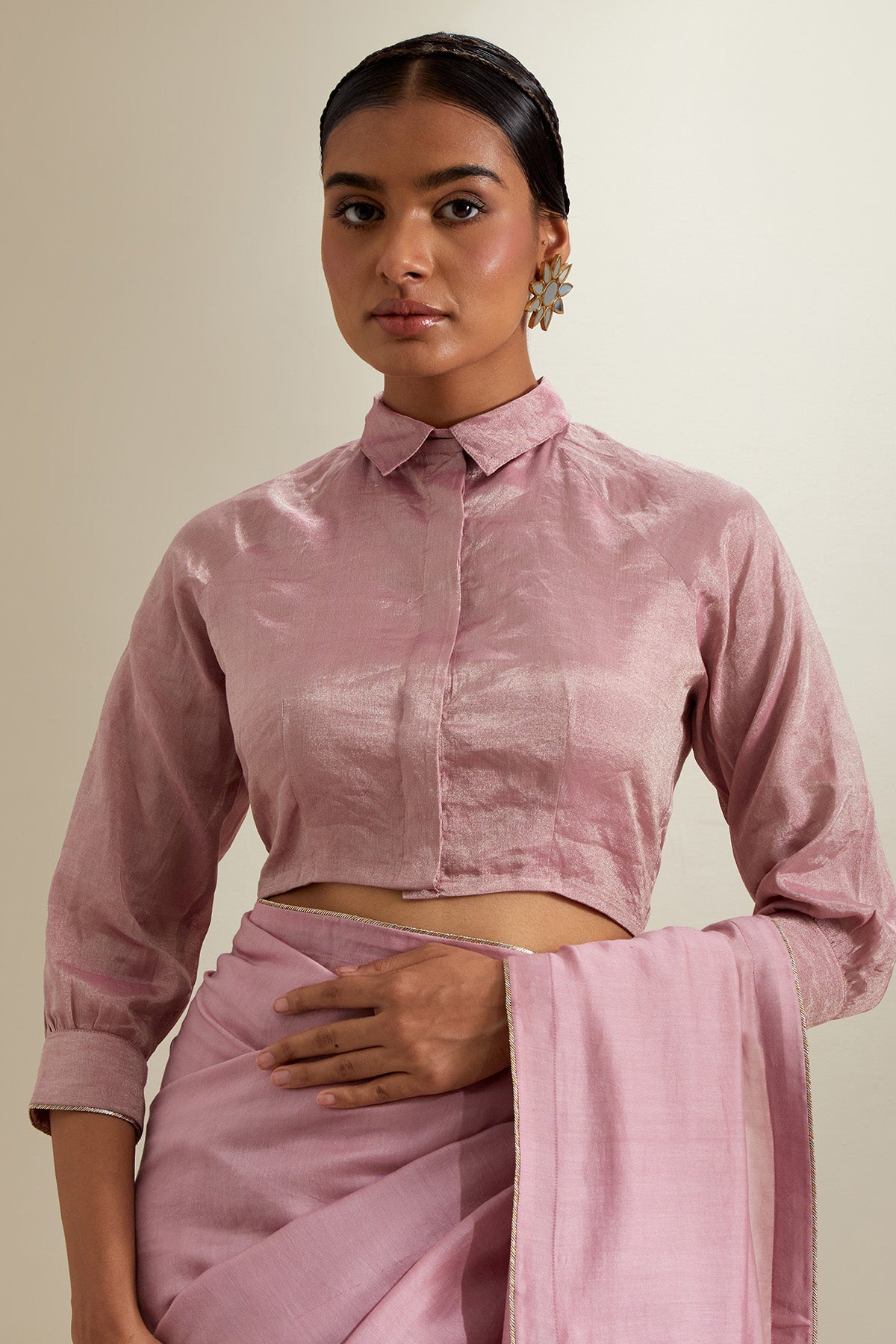Light Pink Chanderi Zari Saree