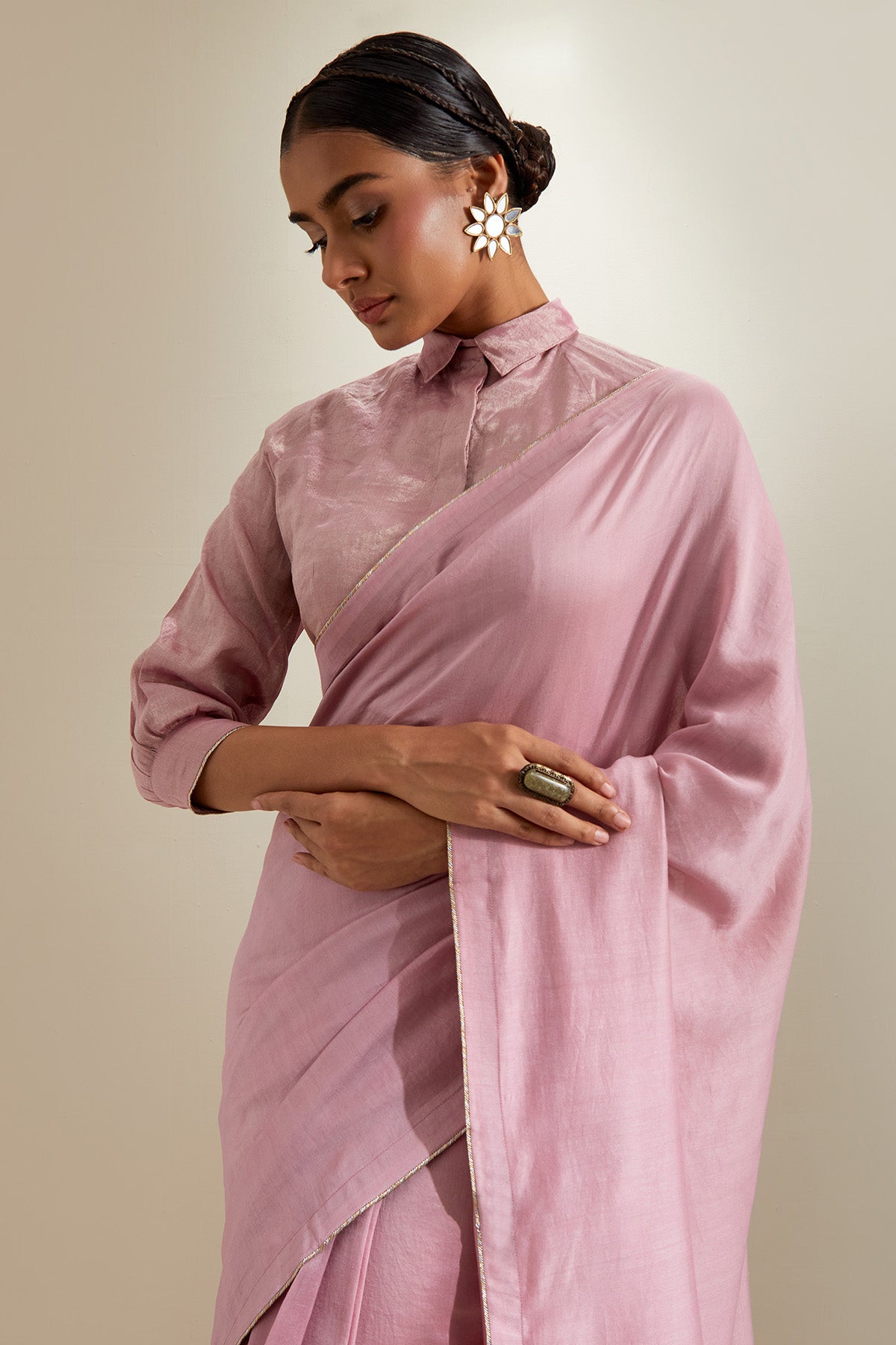 Light Pink Chanderi Zari Saree