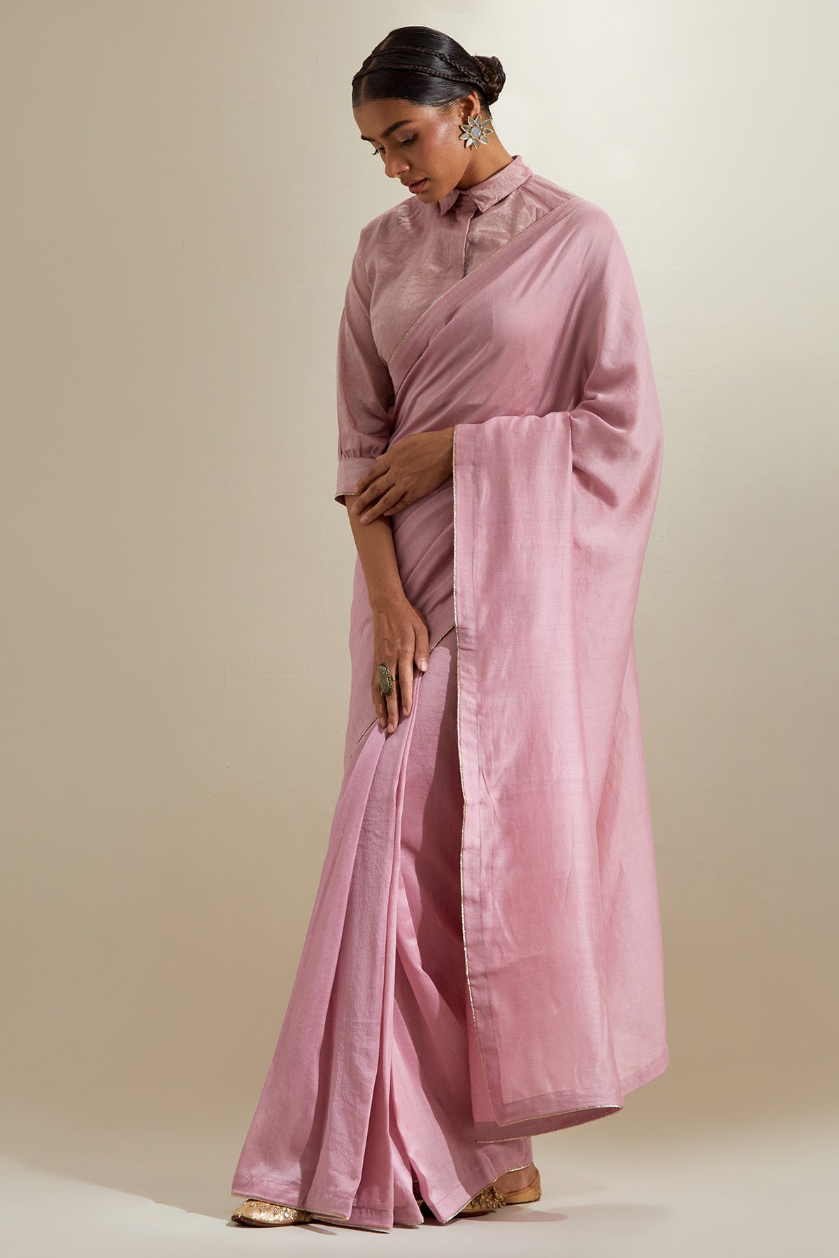 Light Pink Chanderi Zari Saree