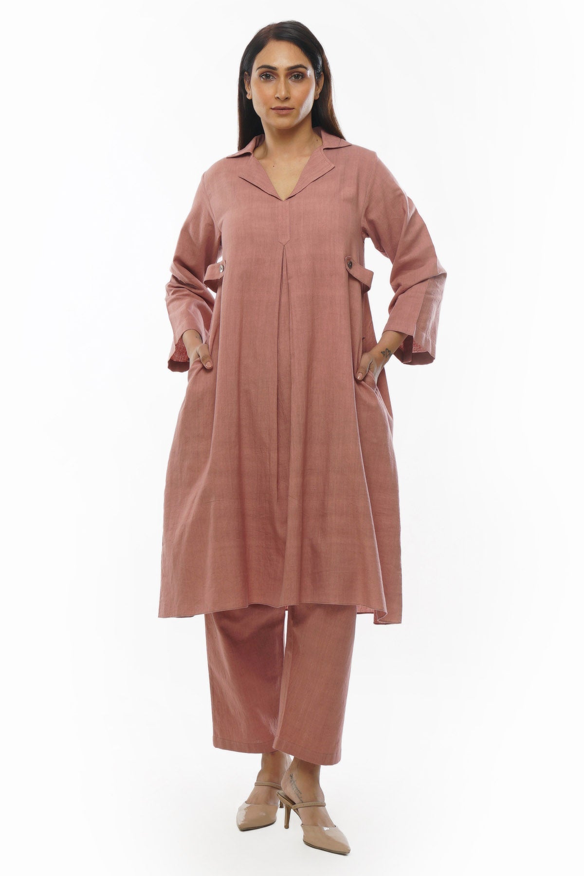 Khat Clothing Light Pink Collar Kurta & Pants for women online at ScrollnShops