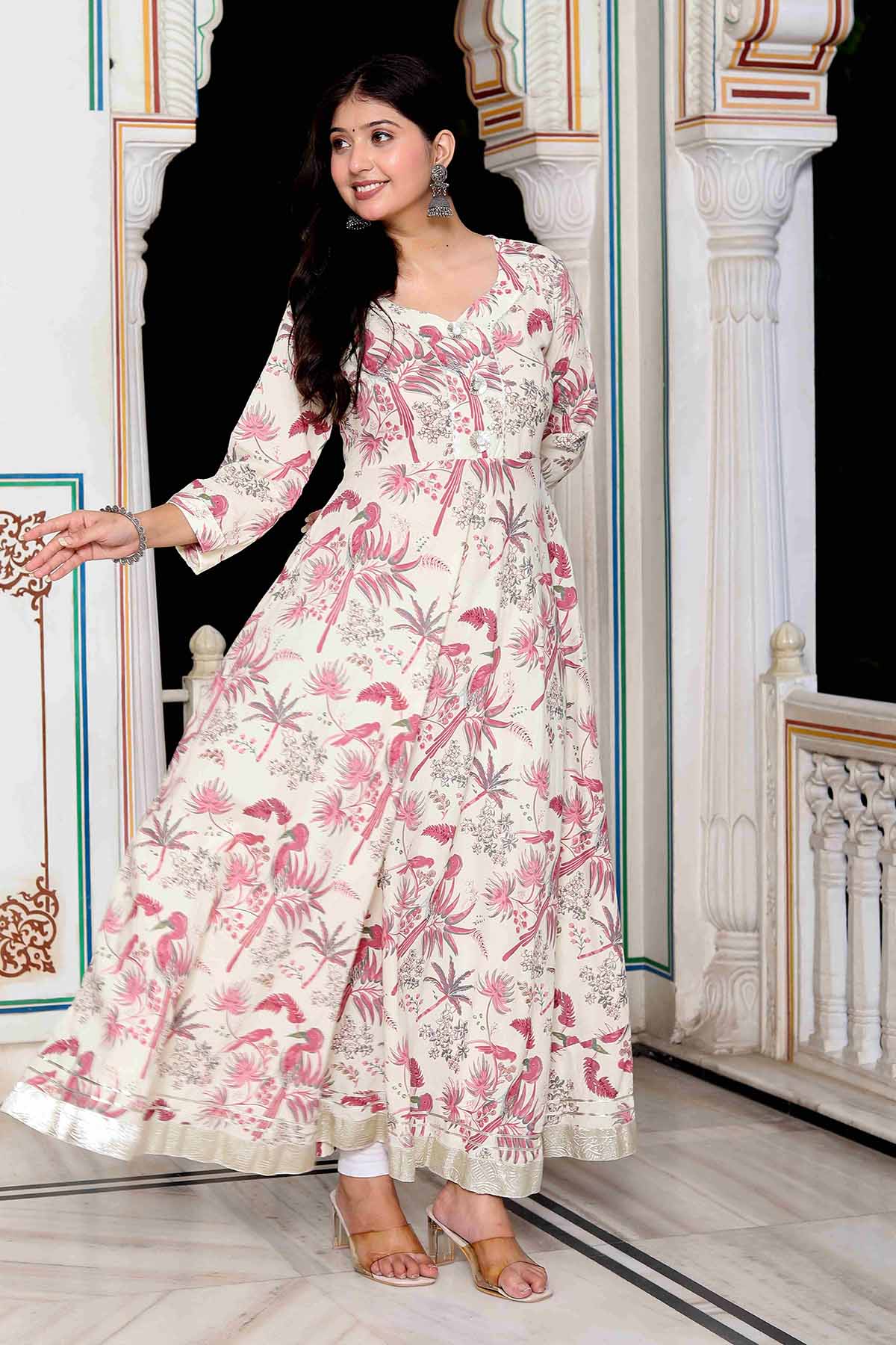 Light Pink Cotton Flared Kurta