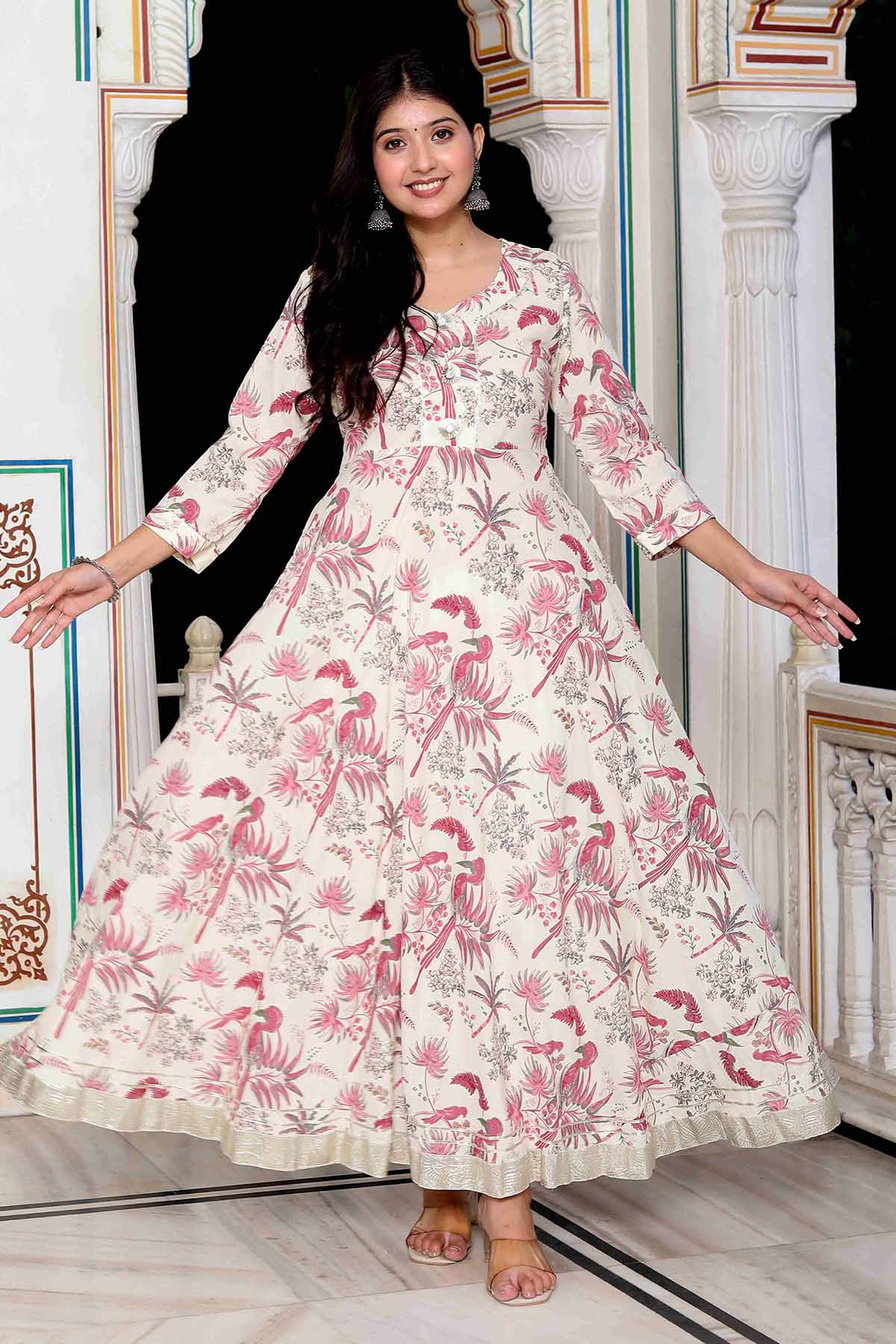 Light Pink Cotton Flared Kurta